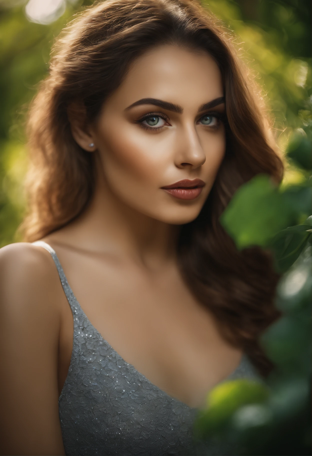 beautiful detailed eyes, beautiful detailed lips, extremely detailed face, long eyelashes, realistic painting, vibrant colors, natural lighting, green garden background