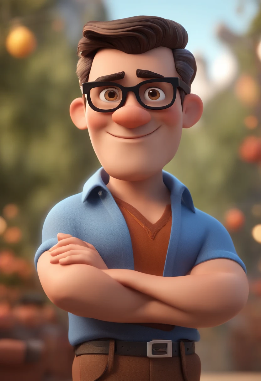 Cartoon character of a man with black glasses and a blue shirt, animation character, Caractere estilizado, animation style rendering, 3D estilizado, Arnold Maya render, 3 d render stylized, toon render keyshot, Personagem 3D, Personagem 3D, 3d rendering stylized, 3 d character render, personagem de desenho animado, Personagem de close up, Pose de personagem,  (Estilo Pixar) (master part:1.2) (Bokeh) (best quality) (pele detalhada) (textura detalhada) (8k) (argila) (Cinematic lighting) (foco nítido