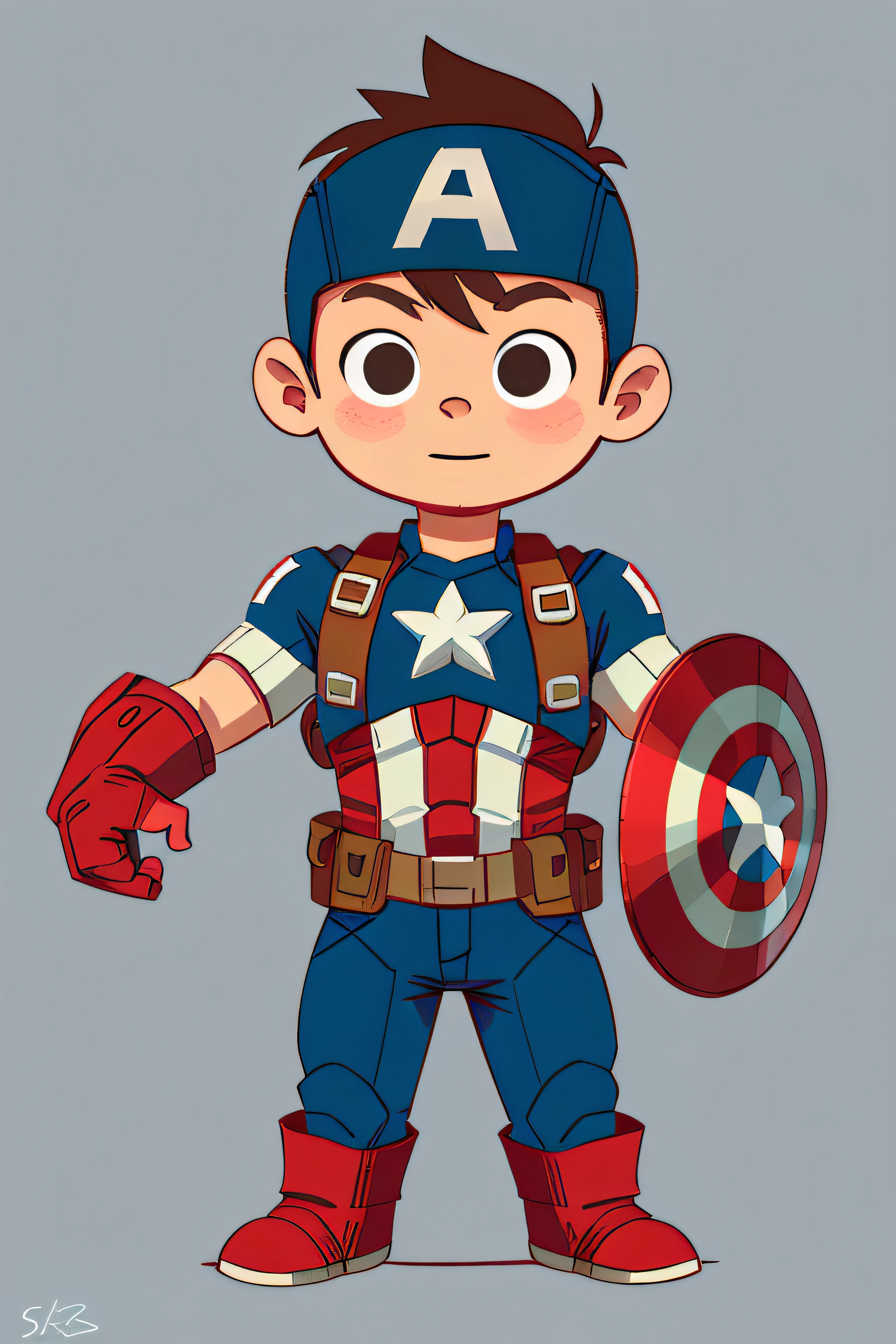 Captain America, Estilo Chibi, vingador, child style, corpo inteiro, menino, sexo masculino, (corpo inteiro) fofo, ( Stock position) ((Correct position)) ((Fix hand))