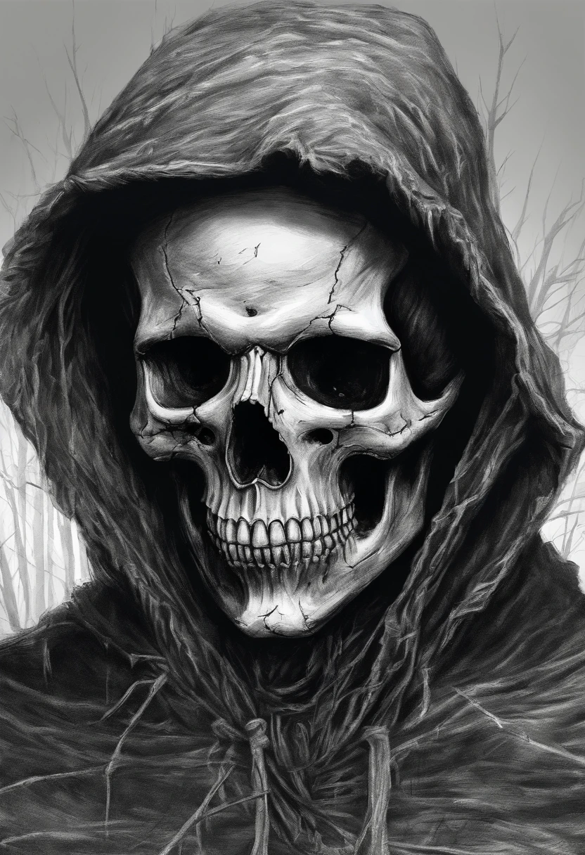 A skull scarecrow sketch drawing, hyper-realistic, artistic, tudo preto e branco com garrafa de whisky