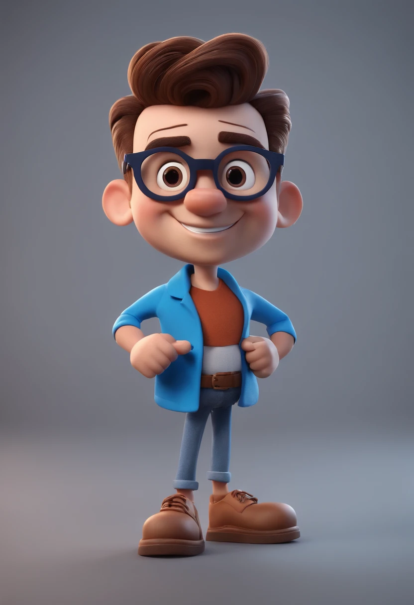 Cartoon character of a man with black glasses and a blue shirt, animation character, Caractere estilizado, animation style rendering, 3D estilizado, Arnold Maya render, 3 d render stylized, toon render keyshot, Personagem 3D, Personagem 3D, 3d rendering stylized, 3 d character render, personagem de desenho animado, Personagem de close up, Pose de personagem, (Estilo Pixar) (master part:1.2) (Bokeh) (best quality) (pele detalhada) (textura detalhada) (8k) (argila) (Cinematic lighting) (foco nítido