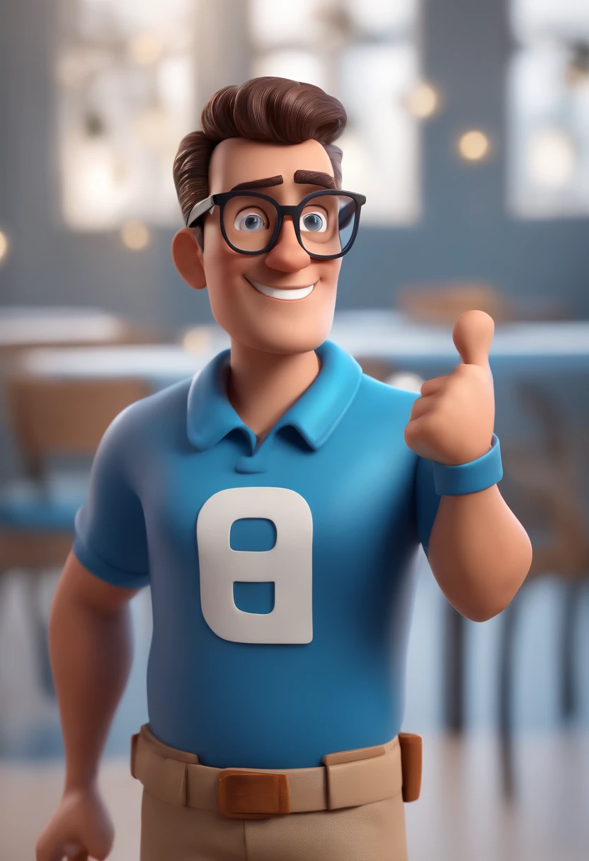 Cartoon character of a man with black glasses and a blue shirt, animation character, Caractere estilizado, animation style rendering, 3D estilizado, Arnold Maya render, 3 d render stylized, toon render keyshot, Personagem 3D, Personagem 3D, 3d rendering stylized, 3 d character render, personagem de desenho animado, Personagem de close up, Pose de personagem,  (Estilo Pixar) (master part:1.2) (Bokeh) (best quality) (pele detalhada) (textura detalhada) (8k) (argila) (Cinematic lighting) (foco nítido
