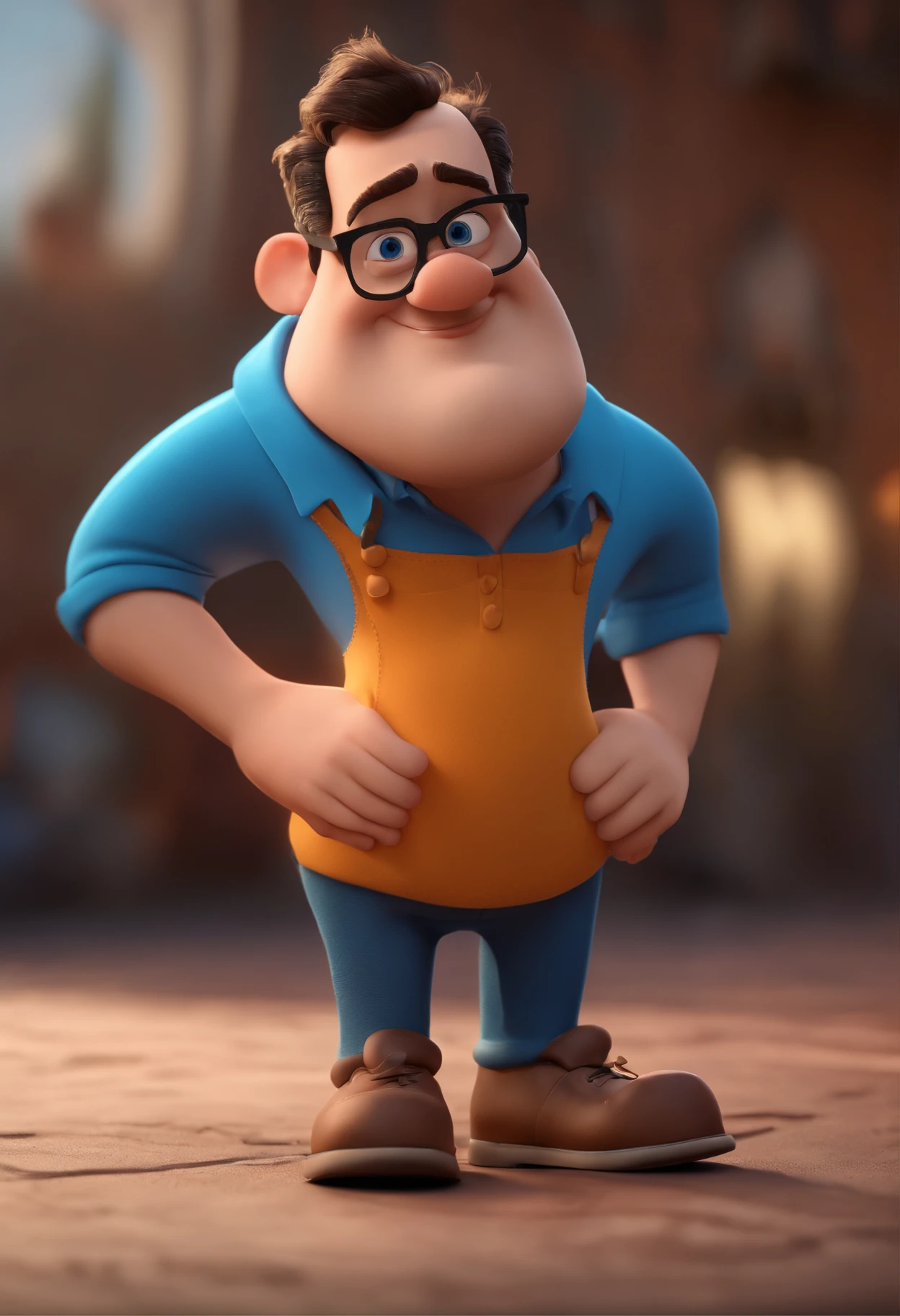Cartoon character of a man with black glasses and a blue shirt, animation character, Caractere estilizado, animation style rendering, 3D estilizado, Arnold Maya render, 3 d render stylized, toon render keyshot, Personagem 3D, Personagem 3D, 3d rendering stylized, 3 d character render, personagem de desenho animado, Personagem de close up, Pose de personagem, (Estilo Pixar) (master part:1.2) (Bokeh) (best quality) (pele detalhada) (textura detalhada) (8k) (argila) (Cinematic lighting) (foco nítido