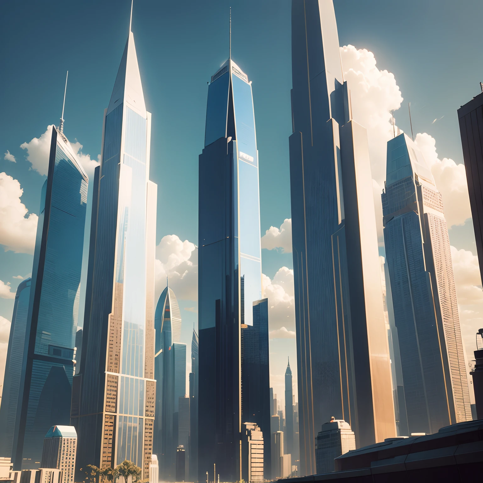 Skyscrapers up to a height that pierces the clouds are lined up,cyberpunk,SFArte por,Cosmos,Epcot,Glass skyscraper,Guerra nas Estrelas,cidades futuristas,Planeta Terra,Megacidades,Muito acima das nuvens,