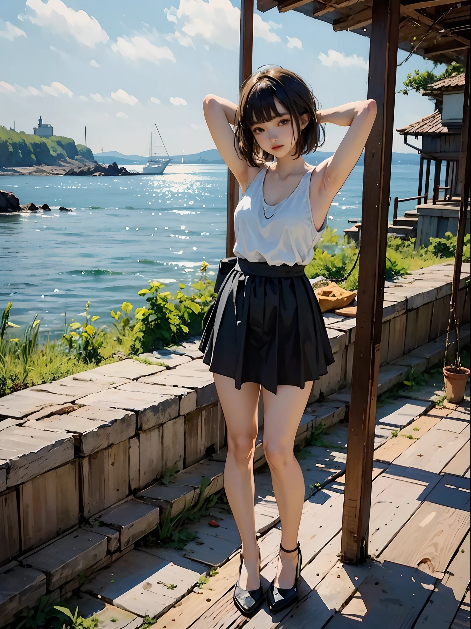 Kizi,比基尼,short detailed hair,Standing by the sea