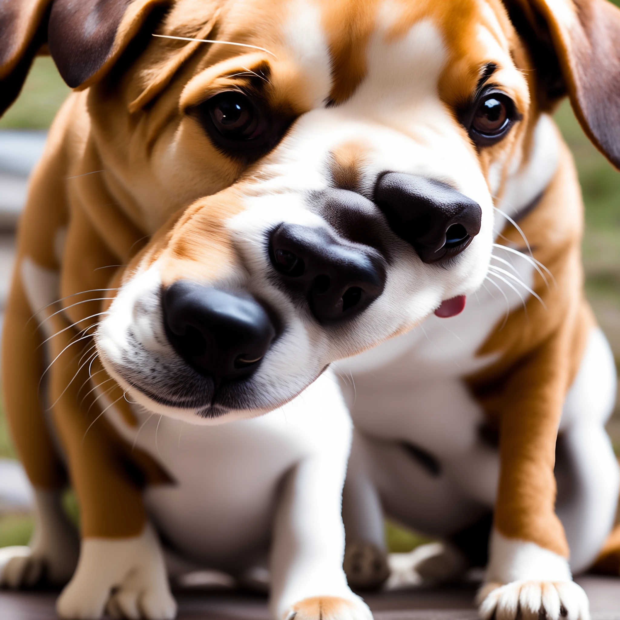Uma imagem Disney Pixar, em 3D de um cachorro branco com manchas marrons nas orelhas e rabo curto
