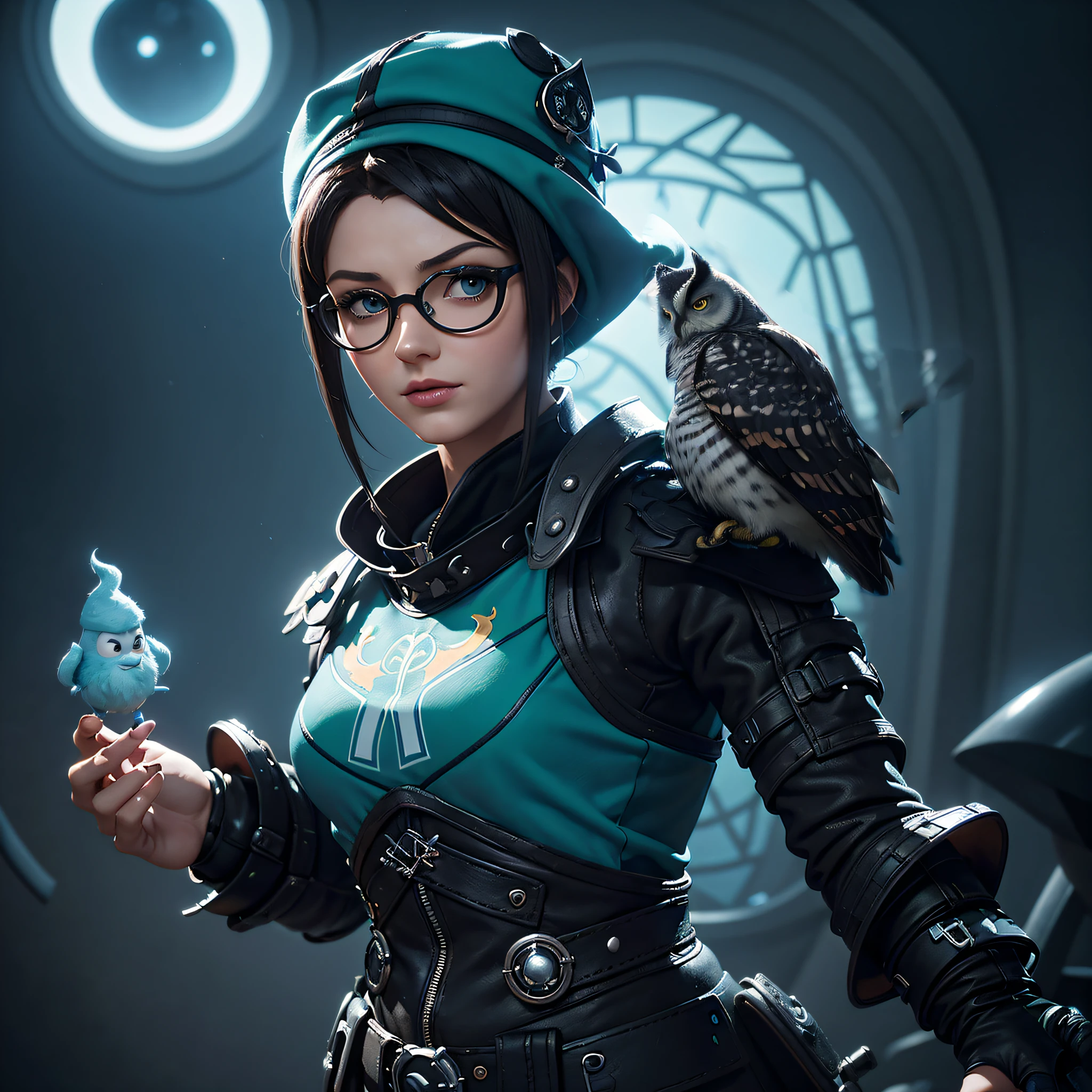 (best quality,ultra-detailed,realistic:1.37),black owl with beautiful feathers and large yellow eyes,natural habitat,night scene,a full moon above,branches of a tall tree,soft moonlight illuminates the owl's feathers,intense gaze from the owl,shadowy surroundings,subtle textures on the feathers,vivid colors,sharp focus,subtle bokeh effect,colorful autumn leaves on the ground,faint rustling of leaves,silence of the night,ethereal atmosphere,pure tranquility