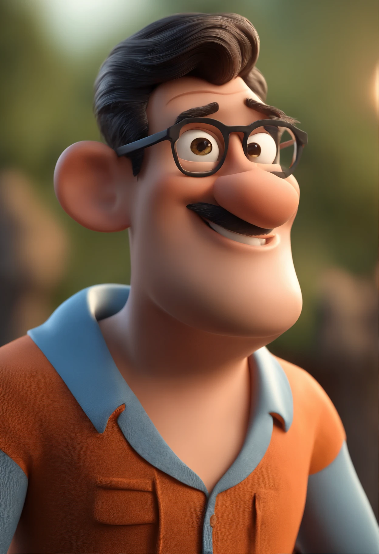 Cartoon character of a man with black glasses and a blue shirt, animation character, Caractere estilizado, animation style rendering, 3D estilizado, Arnold Maya render, 3 d render stylized, toon render keyshot, Personagem 3D, Personagem 3D, 3d rendering stylized, 3 d character render, personagem de desenho animado, Personagem de close up, Pose de personagem,  (Estilo Pixar) (master part:1.2) (Bokeh) (best quality) (pele detalhada) (textura detalhada) (8k) (argila) (Cinematic lighting) (foco nítido