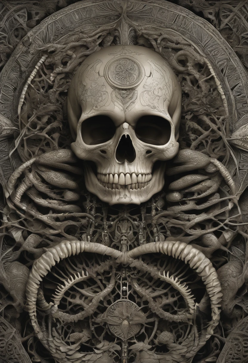 Create a tattoo by mixing biomechanical elements with sea beings