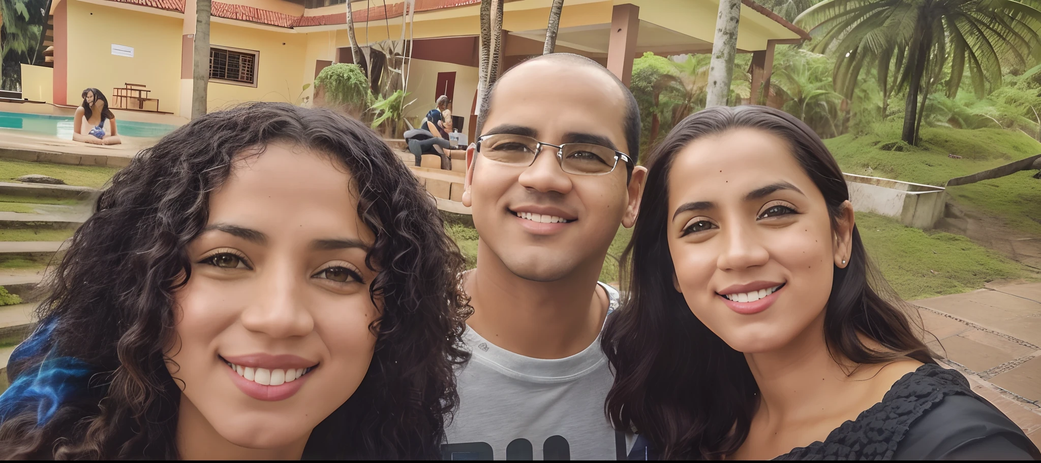 there are three people that are posing for a picture together, Malika Favre, In Sao Paulo, david rios ferreira, andrea rocha, imagem de perfil, icaro carvalho, belos arredores, Directed by: Nandor Soldier, edu souza, imagem do avatar, Fotografia tirada em 2 0 2 0, 3 5 year brazilian mother