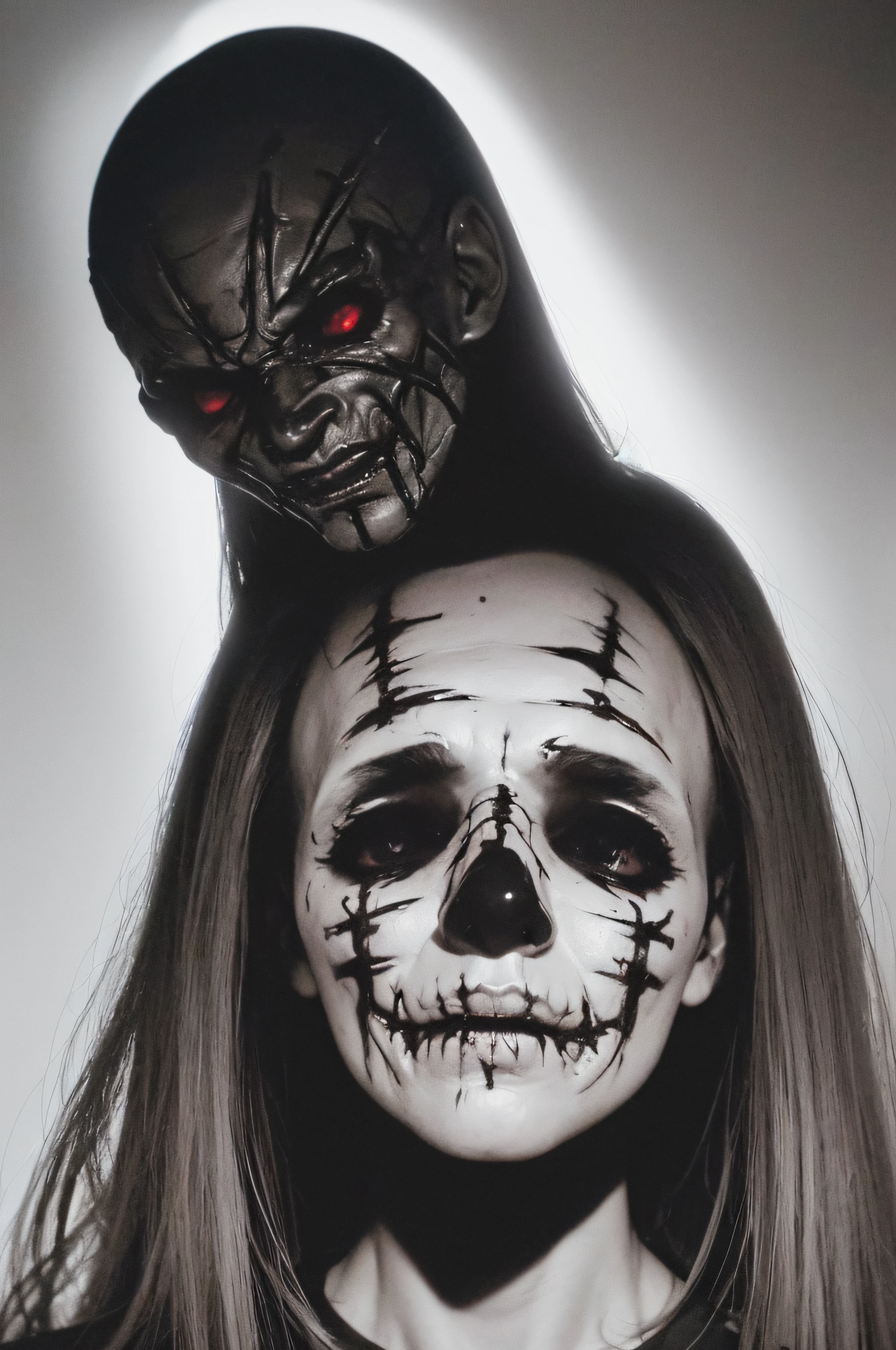 "(The best lighting, oscuro, dramatic),(feto calavera alien, Hellraiser, Cicatrices, , sexy, cerebro, sangre, una rata dentro de la cabeza, terror.),(ojos rojos, calaveras). morning light.
