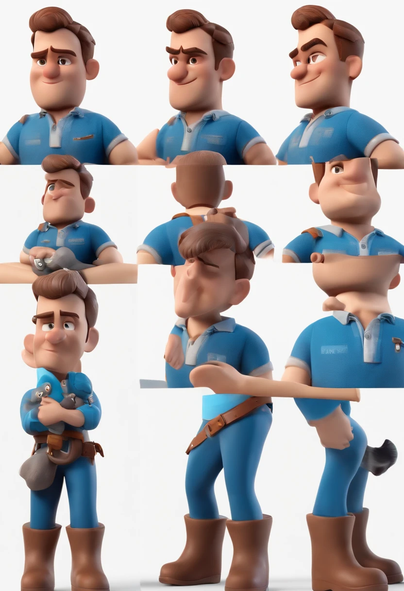 personagem dos desenhos animados de um homem com barba e uma camisa azul, animation character, with a Transmontano Cattle Dog Next Door, Caractere estilizado, animation style rendering, 3D estilizado, Arnold Maya render, 3 d render stylized, toon render keyshot, Personagem 3D, Personagem 3D, 3d rendering stylized, 3 d character render, personagem de desenho animado, Personagem de close up, Pose de personagem, (Estilo Pixar) (master part:1.2) (Bokeh) (best quality) (pele detalhada) (textura detalhada) (8k) (argila) (Cinematic lighting) (foco nítido