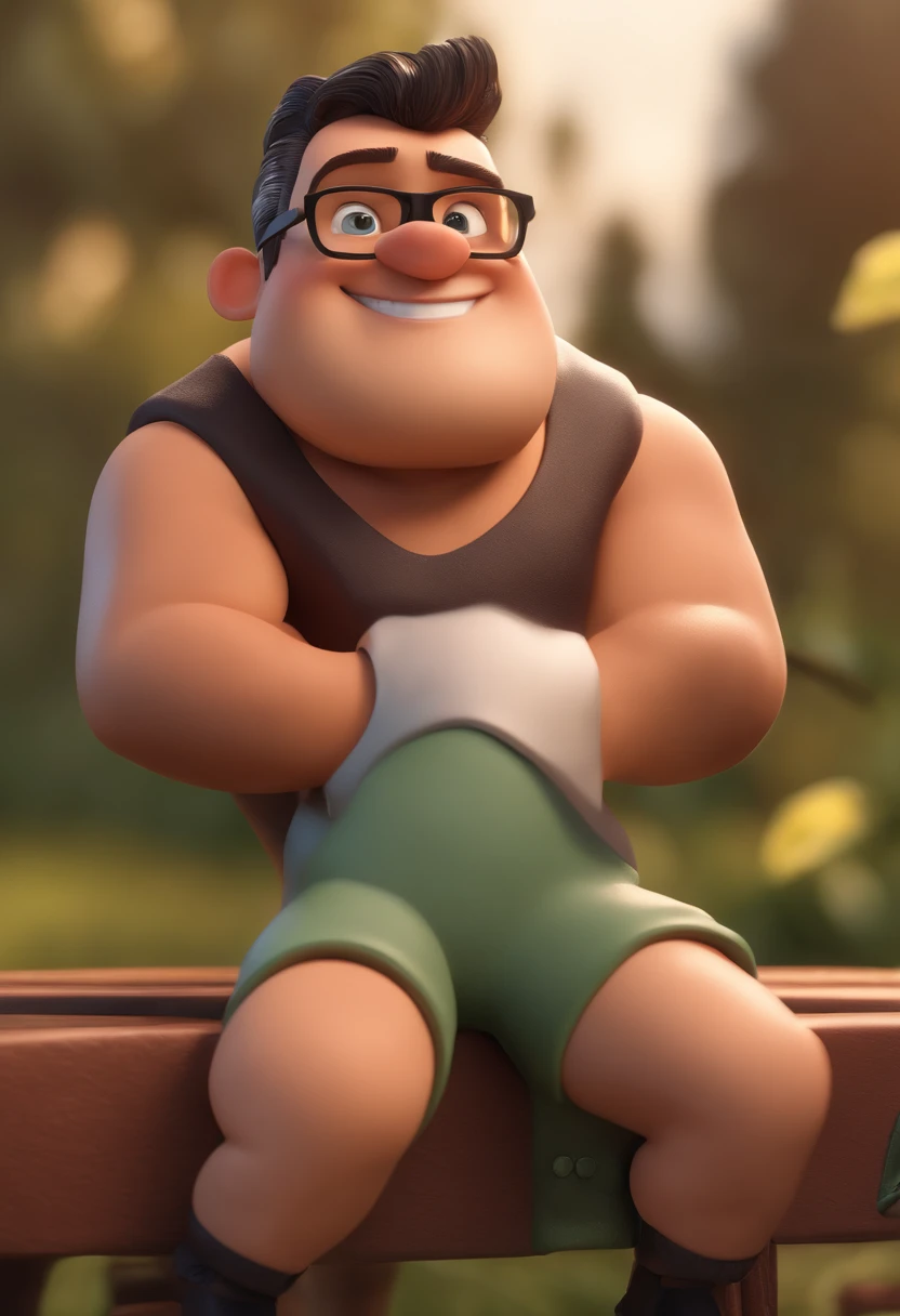 Cartoon character of a man wearing black glasses and no shirt , um personagem animado, Caractere estilizado, animation style rendering, 3D estilizado, Arnold Maya render, 3 d render stylized, toon render keyshot, Personagem 3D, Personagem 3D, 3d rendering stylized, 3 d character render, personagem de desenho animado, Personagem de close up, Pose de personagem, (Estilo Pixar) (master part:1.2) (Bokeh) (best quality) (pele detalhada) (textura detalhada) (8k) (argila) (Cinematic lighting) (foco nítido,Senta e vaza a parte superior do corpo