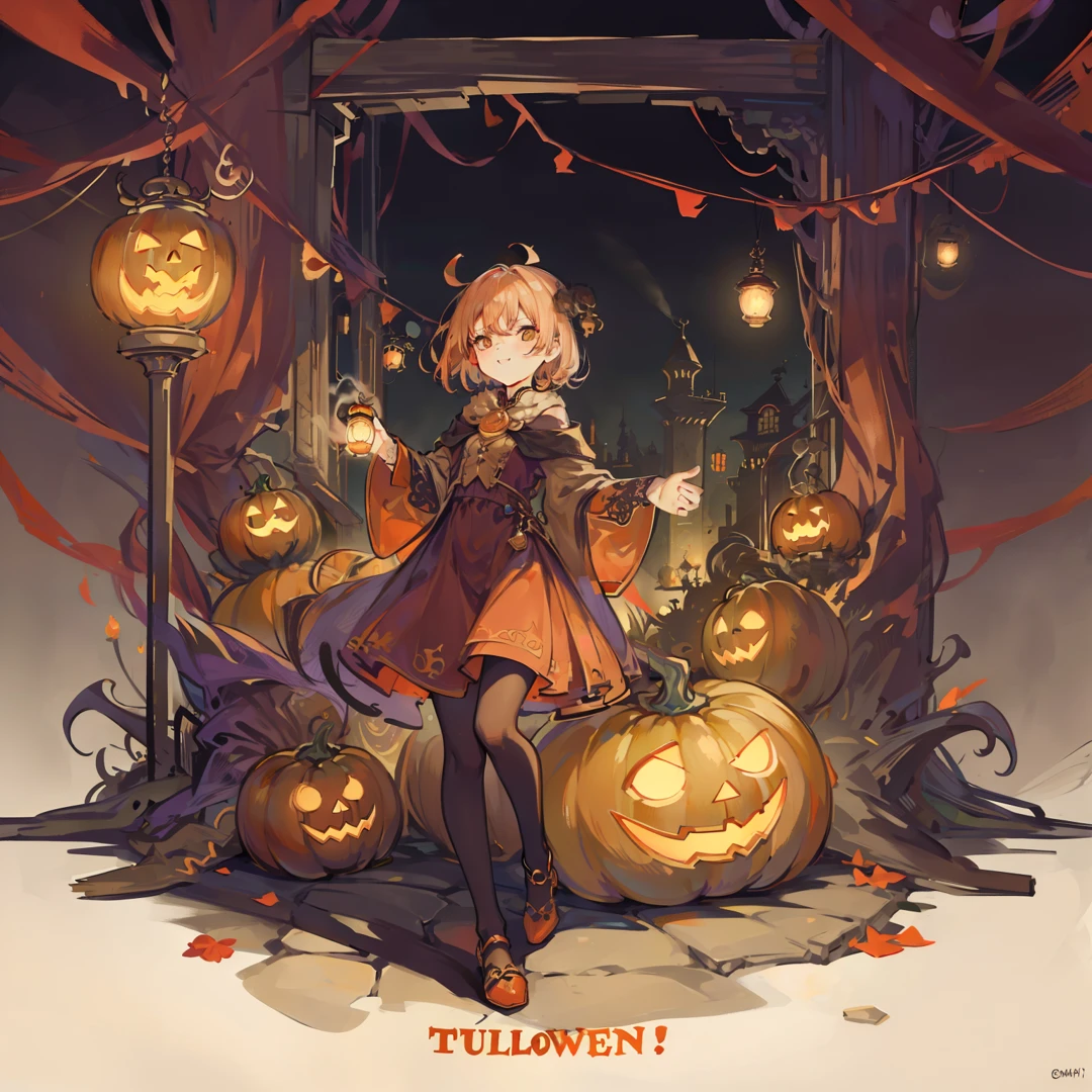 illumination, in town, fisheye, crowd of people on background, cosplay, Jack o lantern, happy Halloween, 8K, top quality, 1080P BREAK intricate background, full body, GasLampFantasyAI