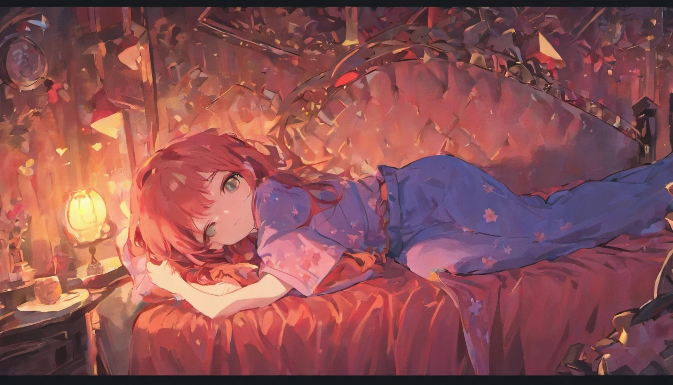 good night stickers, cute girl stickers, in the style of light red and light indigo, bold use of line, romanticized country life, light green and dark crimson, onii kei, cranberrycore, high detail --ar3:4 --niji 5 --style cute -