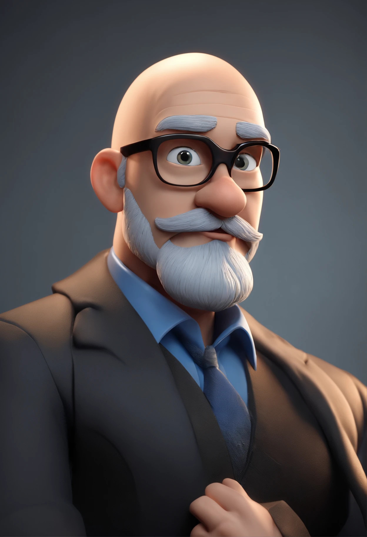 Cartoon character of a bald man with a gray beard with black glasses and a blue shirt, animation character, Caractere estilizado, animation style rendering, 3D estilizado, Arnold Maya render, 3 d render stylized, toon render keyshot, Personagem 3D, Personagem 3D, 3d rendering stylized, 3 d character render, personagem de desenho animado, Personagem de close up, Pose de personagem, (Estilo Pixar) (master part:1.2) (Bokeh) (best quality) (pele detalhada) (textura detalhada) (8k) (argila) (Cinematic lighting) (foco nítido
