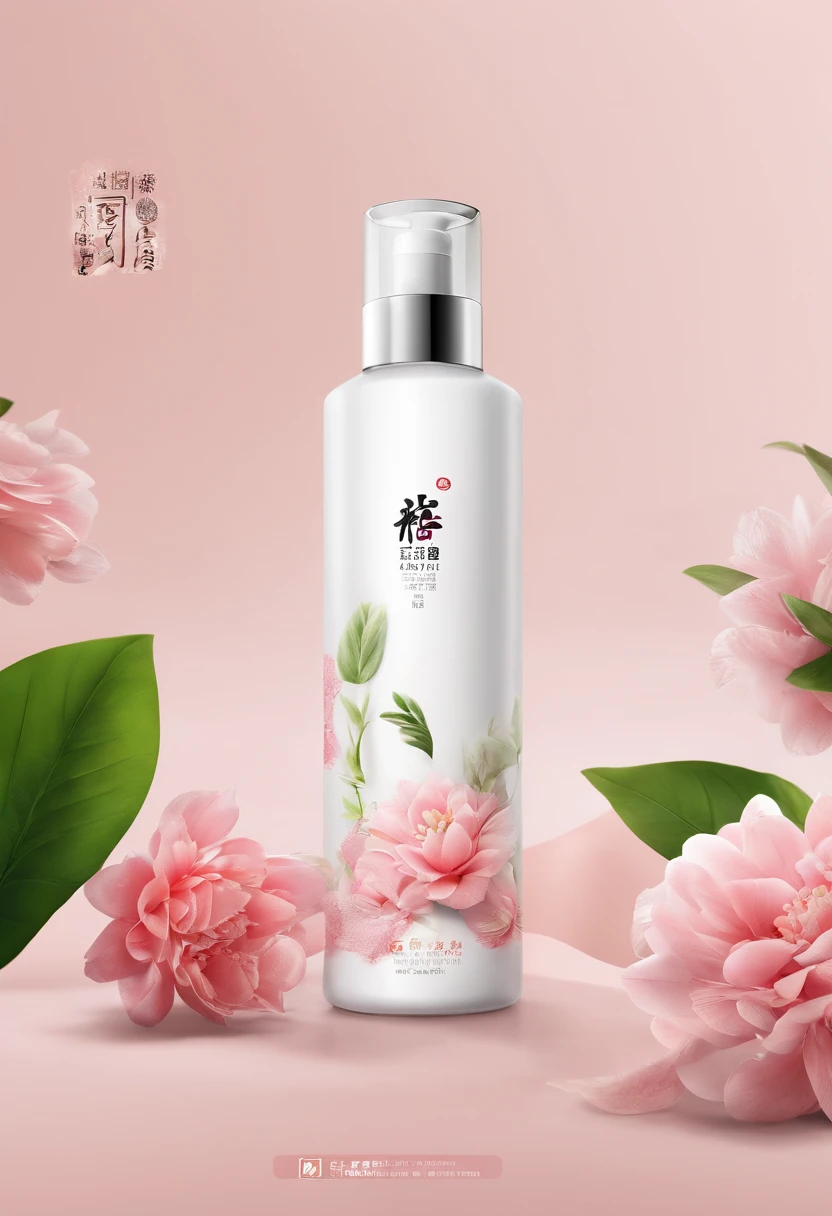 (Best quality,4K,8K,A high resolution,Masterpiece:1.2),Ultra-detailed,(Realistic,Photorealistic,photo-realistic:1.37),A close-up of a bottle of Huang Jixiu cleansing oil and a selection of flowers, Clean face and body skin, Skincare, skin care, Take a picture of your skincare brand, Product photography, professional product shot, products shot, products shot, product display photograph, professional product photo, products shot, Minimalist design, photo product, natural skin tones, Clean gloss, natural skin tones, miniature product photo
