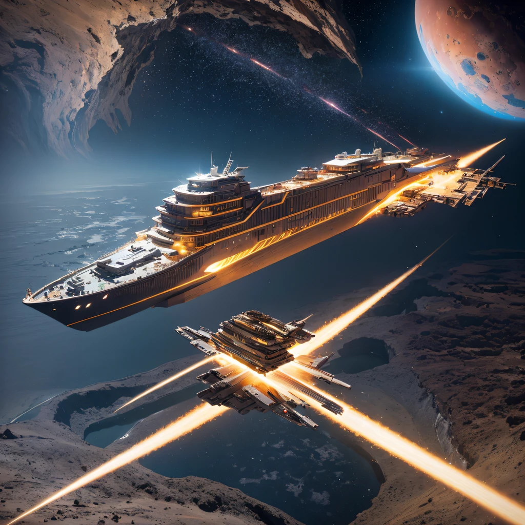 The Great Rift Valley region of the Mo River alluvial plain of Mars,Rock Sugar Onyx Nuclear Power Command Gunship Platinum Cruiser Taxue Red Marble Glow Gunboat Space Station 1:3 Models,mid day,Cyberpunk art of a,Rembrandt light,Detail portrayal,macro shot,surface reflection,high definition detail,Dingdall effect,Light and shadow intensification,The light shines,particle fx,3D modeling,Surface reflected light,detail-rich,Onyx crewneck gunboat