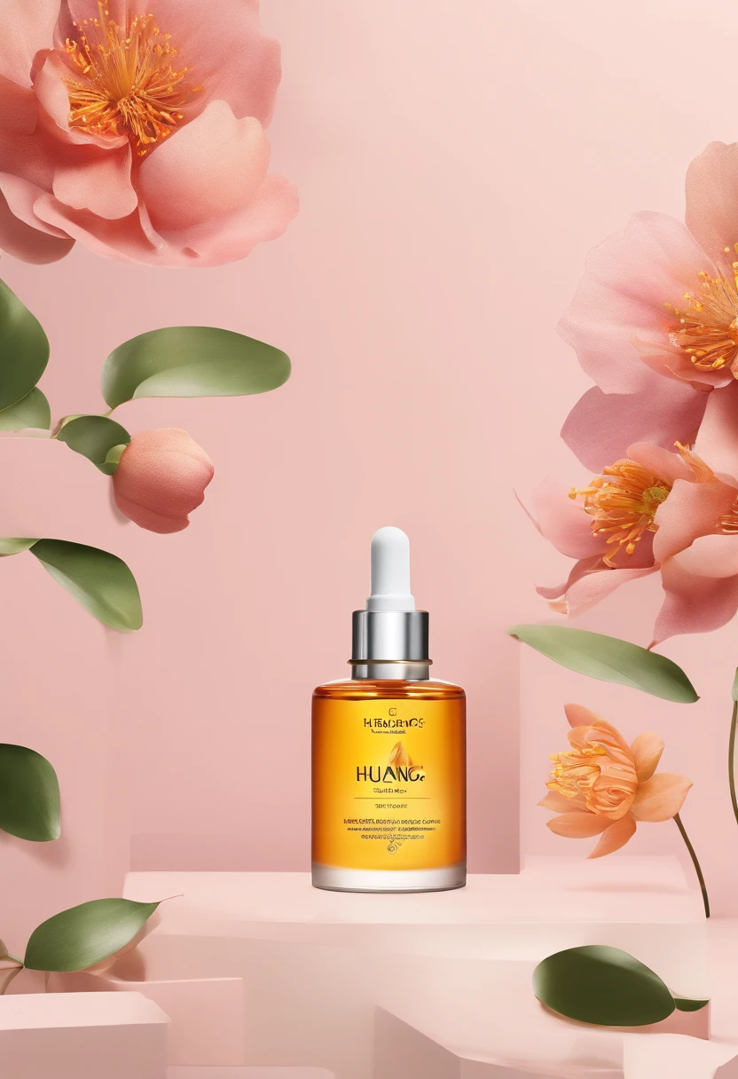 (Best quality,4K,8K,A high resolution,Masterpiece:1.2),Ultra-detailed,(Realistic,Photorealistic,photo-realistic:1.37),A close-up of a bottle of huangjisoo cleansing oil and a selection of flowers, Clean face and body skin, Skincare, skin care, Take a picture of your skincare brand, Product photography, professional product shot, products shot, products shot, product display photograph, professional product photo, products shot, Minimalist design, photo product, natural skin tones, Clean gloss, natural skin tones, miniature product photo