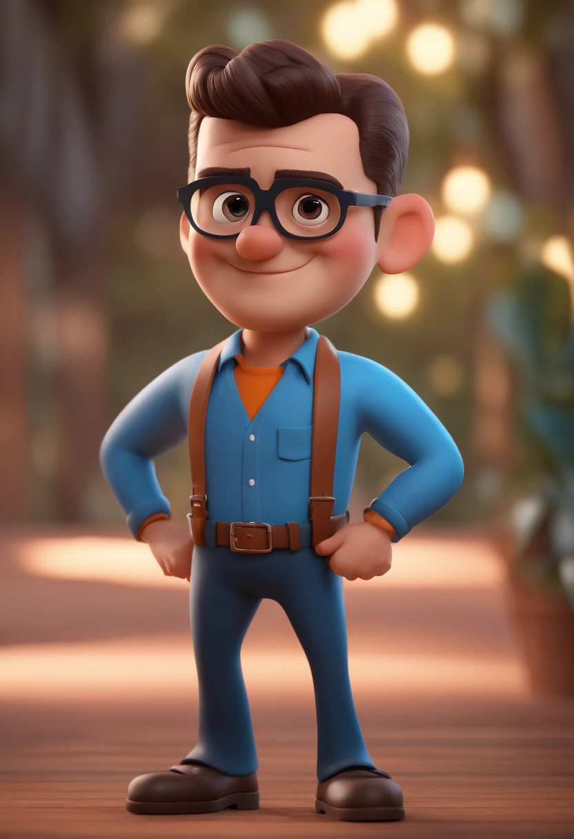 Cartoon character of a man with black glasses and a blue shirt, animation character, Caractere estilizado, animation style rendering, 3D estilizado, Arnold Maya render, 3 d render stylized, toon render keyshot, Personagem 3D, Personagem 3D, 3d rendering stylized, 3 d character render, personagem de desenho animado, Personagem de close up, Pose de personagem, (Estilo Pixar) (master part:1.2) (Bokeh) (best quality) (pele detalhada) (textura detalhada) (8k) (argila) (Cinematic lighting) (foco nítido