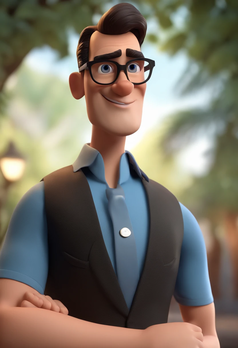 Cartoon character of a man with black glasses and a blue shirt, animation character, Caractere estilizado, animation style rendering, 3D estilizado, Arnold Maya render, 3 d render stylized, toon render keyshot, Personagem 3D, Personagem 3D, 3d rendering stylized, 3 d character render, personagem de desenho animado, Personagem de close up, Pose de personagem, (Estilo Pixar) (master part:1.2) (Bokeh) (best quality) (pele detalhada) (textura detalhada) (8k) (argila) (Cinematic lighting) (foco nítido