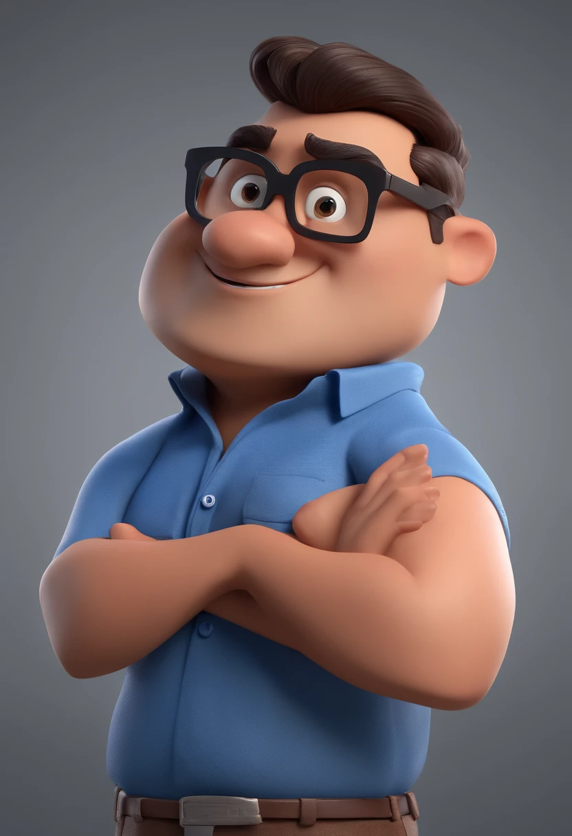 Cartoon character of a man with black glasses and a blue shirt, animation character, Caractere estilizado, animation style rendering, 3D estilizado, Arnold Maya render, 3 d render stylized, toon render keyshot, Personagem 3D, Personagem 3D, 3d rendering stylized, 3 d character render, personagem de desenho animado, Personagem de close up, Pose de personagem, (Estilo Pixar) (master part:1.2) (Bokeh) (best quality) (pele detalhada) (textura detalhada) (8k) (argila) (Cinematic lighting) (foco nítido
