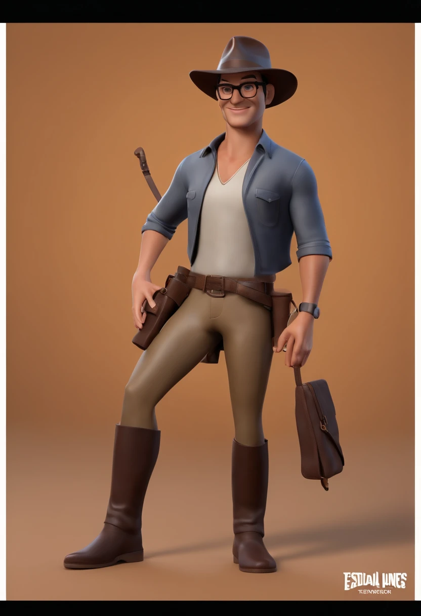 personagem estilo pixar de 2 pessoas homem e mulher, casal, The man with black glasses and hat, jovem, barba curta e cabelos escuros, olhos castanhos escuros, carregando equipamentos de aventura com mochila nas costas, estilo indiana Jones, a mulher estilo tomb raider, cabelos escuros, olhos castanhos, com mochila nas costas, com fundo de natureza, animation character, Caractere estilizado, animation style rendering, 3D estilizado, Arnold Maya render, 3 d render stylized, toon render keyshot, Personagem 3D, Personagem 3D, 3d rendering stylized, 3 d character render, personagem de desenho animado, Personagem de close up, Pose de personagem, (Estilo Pixar) (master part:1.2) (Bokeh) (melhor qualidade) (pele detalhada) (textura detalhada) (8k) (argila) (Cinematic lighting)