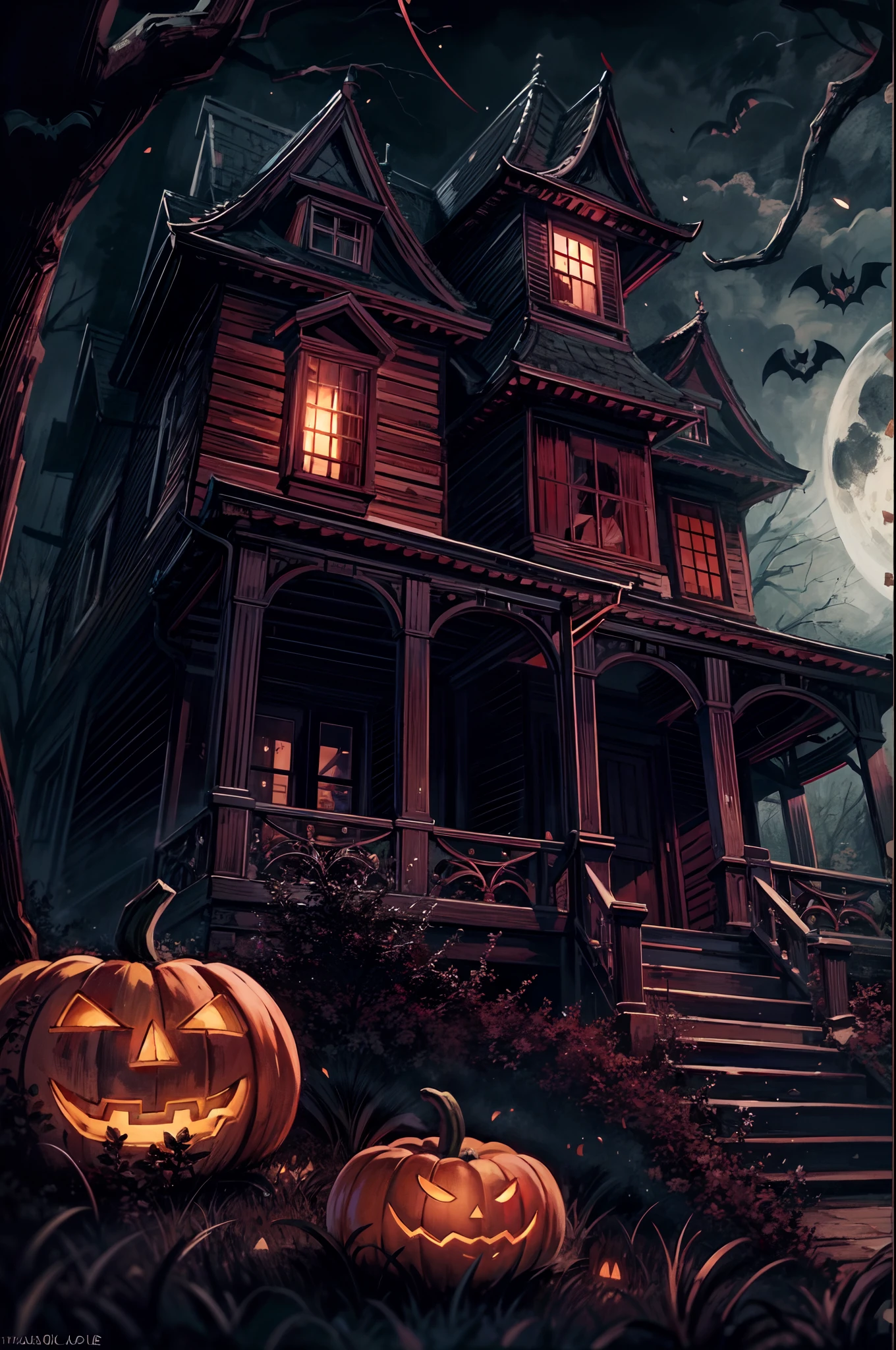 best quality,4k,8k,highres,masterpiece:1.2,image of a PG13 movie poster of Halloween,[illustration],horror,mysterious atmosphere,dark lighting,spooky background,sinister characters,ghostly apparitions,detailed haunted house,eerie moonlight,scary masks,bloodcurdling screams,creepy shadows,ominous fog,thrilling suspense,vivid colors,hauntingly beautiful,haunting eyes,intense expressions,haunted forest,sinister pumpkins,kids in costumes,trick or treat,macabre decorations,haunting soundtrack