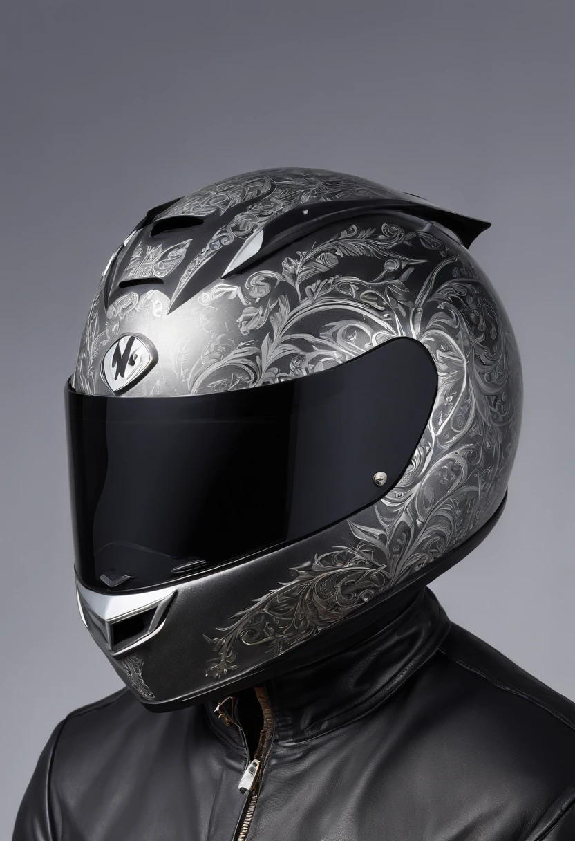 Motorcycle helmet in black base and silver motifs, beautiful and comfortable design for running on helmet,