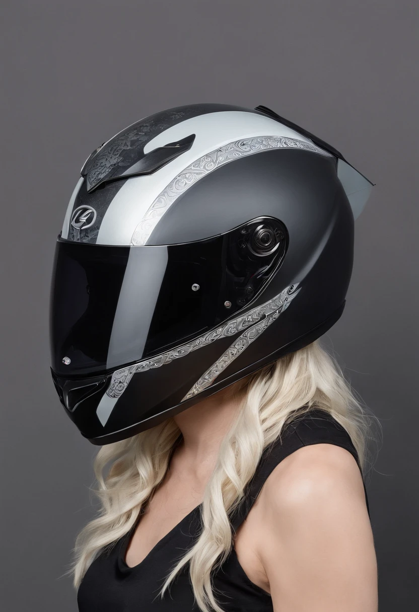Motorcycle helmet in black base and silver motifs, beautiful and comfortable design for running on helmet,