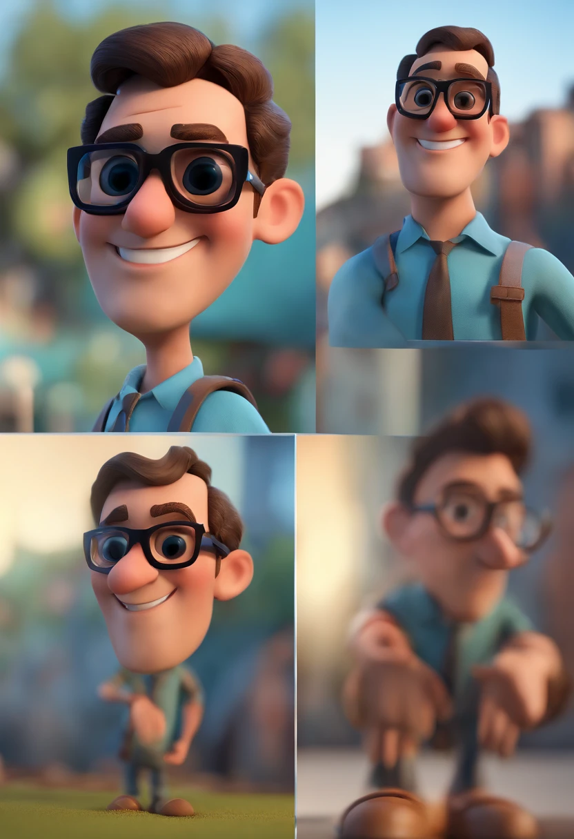 Cartoon character of a man with black glasses and a blue shirt, animation character, Caractere estilizado, animation style rendering, 3D estilizado, Arnold Maya render, 3 d render stylized, toon render keyshot, Personagem 3D, Personagem 3D, 3d rendering stylized, 3 d character render, personagem de desenho animado, Personagem de close up, Pose de personagem, (Estilo Pixar) (master part:1.2) (Bokeh) (best quality) (pele detalhada) (textura detalhada) (8k) (argila) (Cinematic lighting) (foco nítido