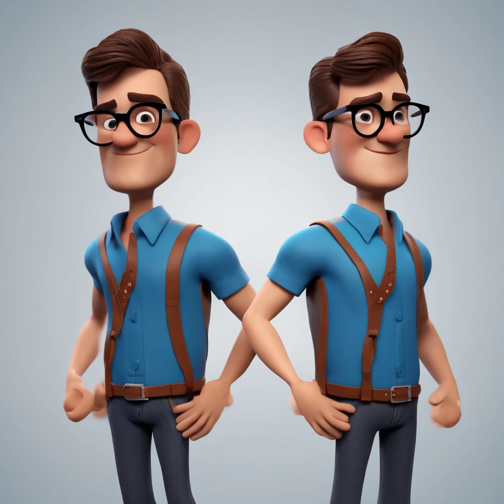 Cartoon character of a man with black glasses and a blue shirt, animation character, Caractere estilizado, animation style rendering, 3D estilizado, Arnold Maya render, 3 d render stylized, toon render keyshot, Personagem 3D, Personagem 3D, 3d rendering stylized, 3 d character render, personagem de desenho animado, Personagem de close up, Pose de personagem,  (Estilo Pixar) (master part:1.2) (Bokeh) (best quality) (pele detalhada) (textura detalhada) (8k) (argila) (Cinematic lighting) (foco nítido