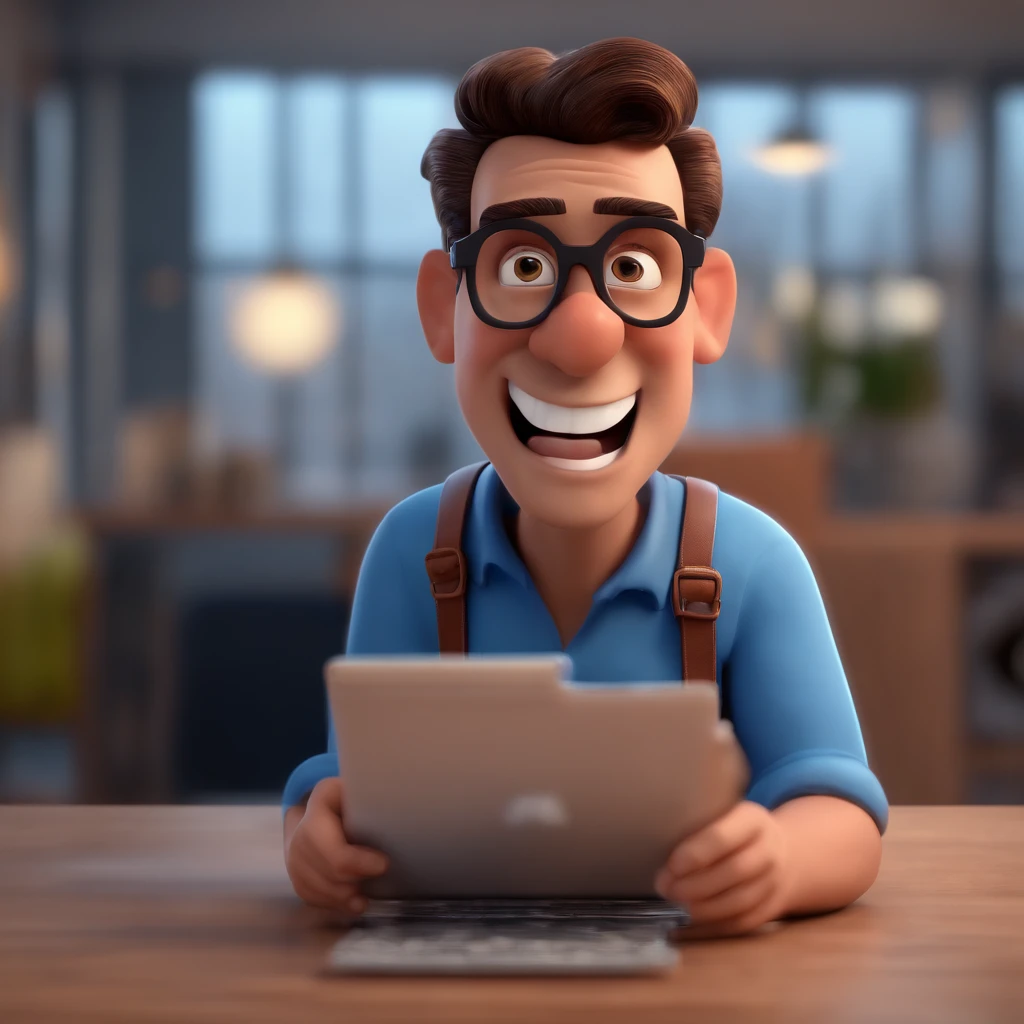 Cartoon character of a man with black glasses and a blue shirt, animation character, Caractere estilizado, animation style rendering, 3D estilizado, Arnold Maya render, 3 d render stylized, toon render keyshot, Personagem 3D, Personagem 3D, 3d rendering stylized, 3 d character render, personagem de desenho animado, Personagem de close up, Pose de personagem, (Estilo Pixar) (master part:1.2) (Bokeh) (best quality) (pele detalhada) (textura detalhada) (8k) (argila) (Cinematic lighting) (foco nítido