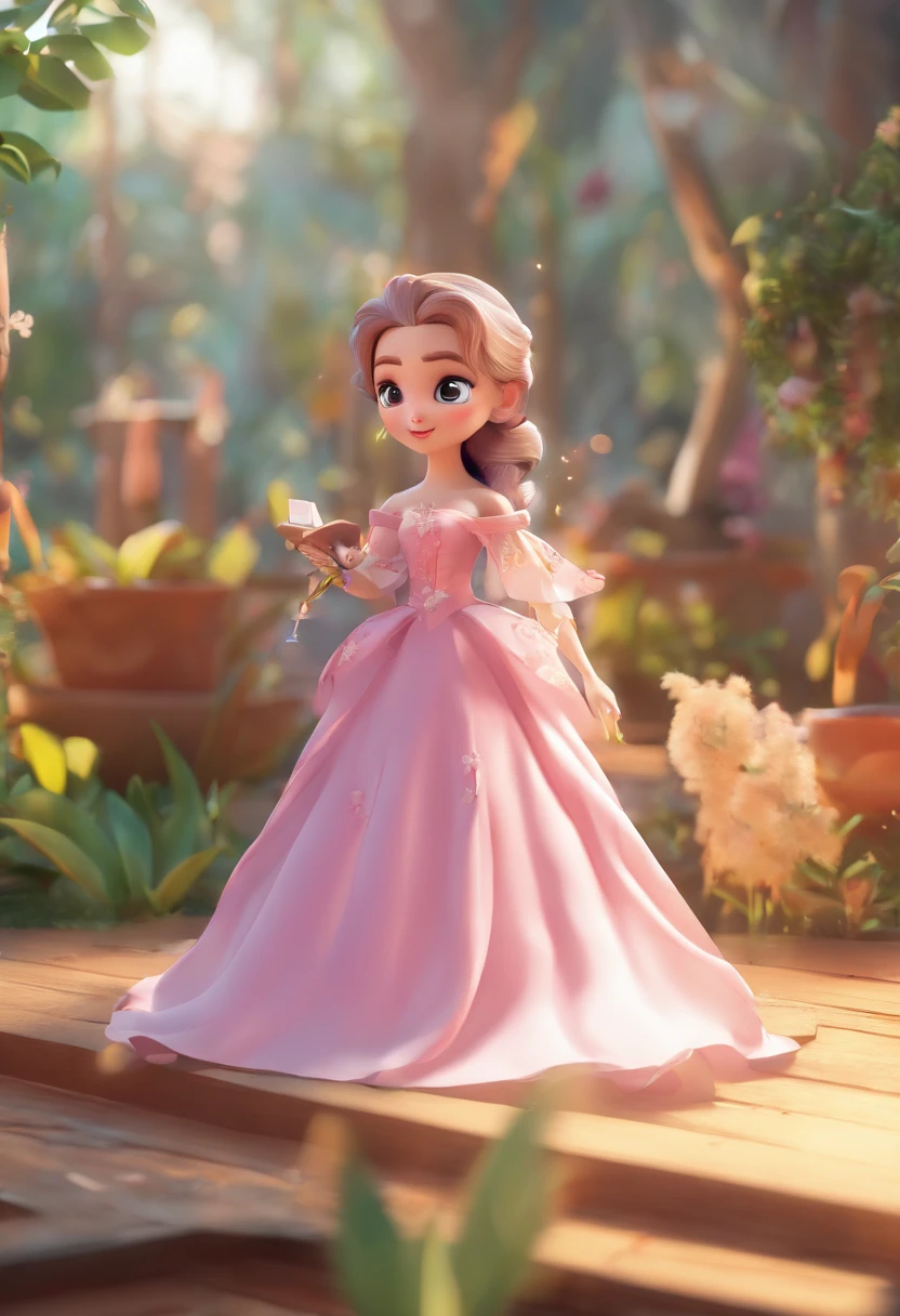 best quality, master part, fotorrealista, extremamente detalhado CG unidade 8k papel de parede, Chibi,1girl, Elsa,sozinho, cheio_corpo, sorrir, Olhando_em_visualizador, ao ar livre,