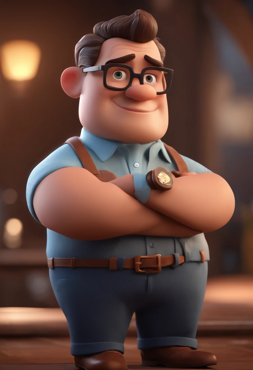 Cartoon character of a man with black glasses and a blue shirt, animation character, Caractere estilizado, animation style rendering, 3D estilizado, Arnold Maya render, 3 d render stylized, toon render keyshot, Personagem 3D, Personagem 3D, 3d rendering stylized, 3 d character render, personagem de desenho animado, Personagem de close up, Pose de personagem, (Estilo Pixar) (master part:1.2) (Bokeh) (best quality) (pele detalhada) (textura detalhada) (8k) (argila) (Cinematic lighting) (foco nítido