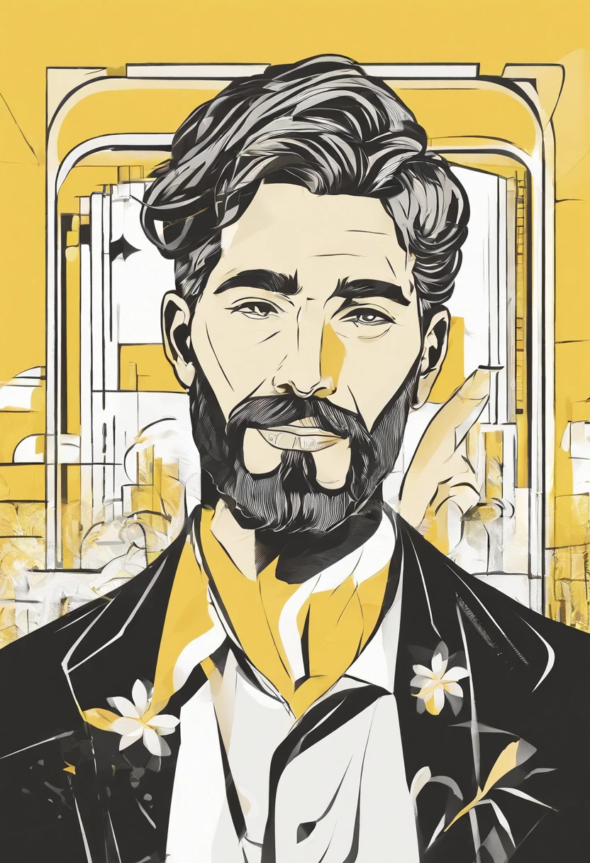 Homem preto de cabelo cacheado amarelo e barba preta grande andando olhando pro sol que btilha sobre ele
