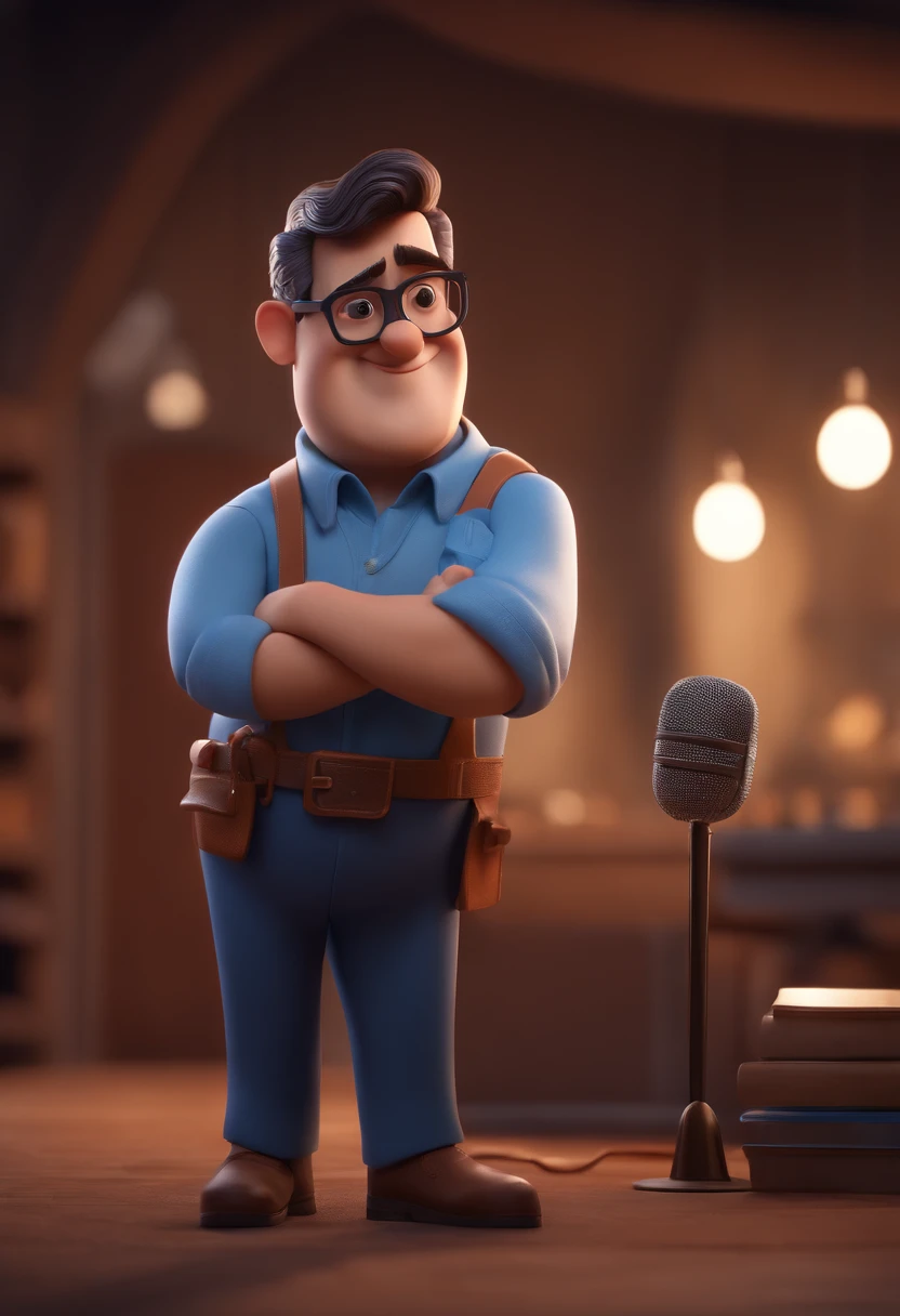 Cartoon character of a man with black glasses and a blue shirt, animation character, Caractere estilizado, animation style rendering, 3D estilizado, Arnold Maya render, 3 d render stylized, toon render keyshot, Personagem 3D, Personagem 3D, 3d rendering stylized, 3 d character render, personagem de desenho animado, Personagem de close up, Pose de personagem,  (Estilo Pixar) (master part:1.2) (Bokeh) (best quality) (pele detalhada) (textura detalhada) (8k) (argila) (Cinematic lighting) (foco nítido