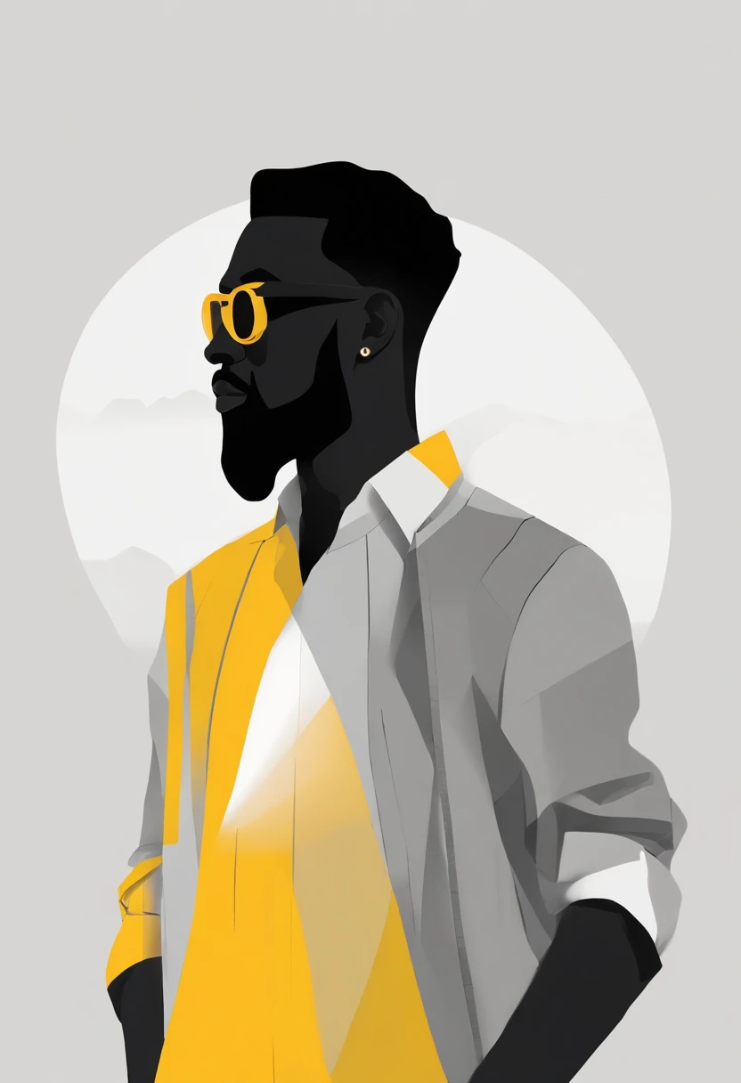yellow hair, black man, looking to the sun, with beard