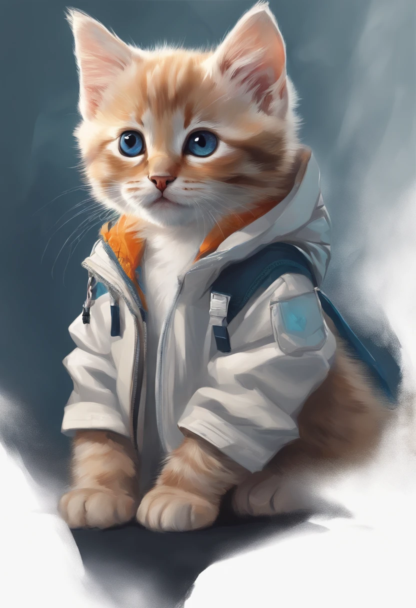 Perfect centering, A cute kitten all over, Wear a student jacket, Wearing sunglasses, Wearing headphones, Standing position, Abstract beauty, Centered, Looking at the camera, Facing the camera, nearing perfection, Dynamic, Moonlight, Highly detailed, Digital painting, art stations, concept-art, smooth, Sharp focus, 8K, high definition resolution, illustration, Art by Carne Griffiths and Wadim Kashin, White background
