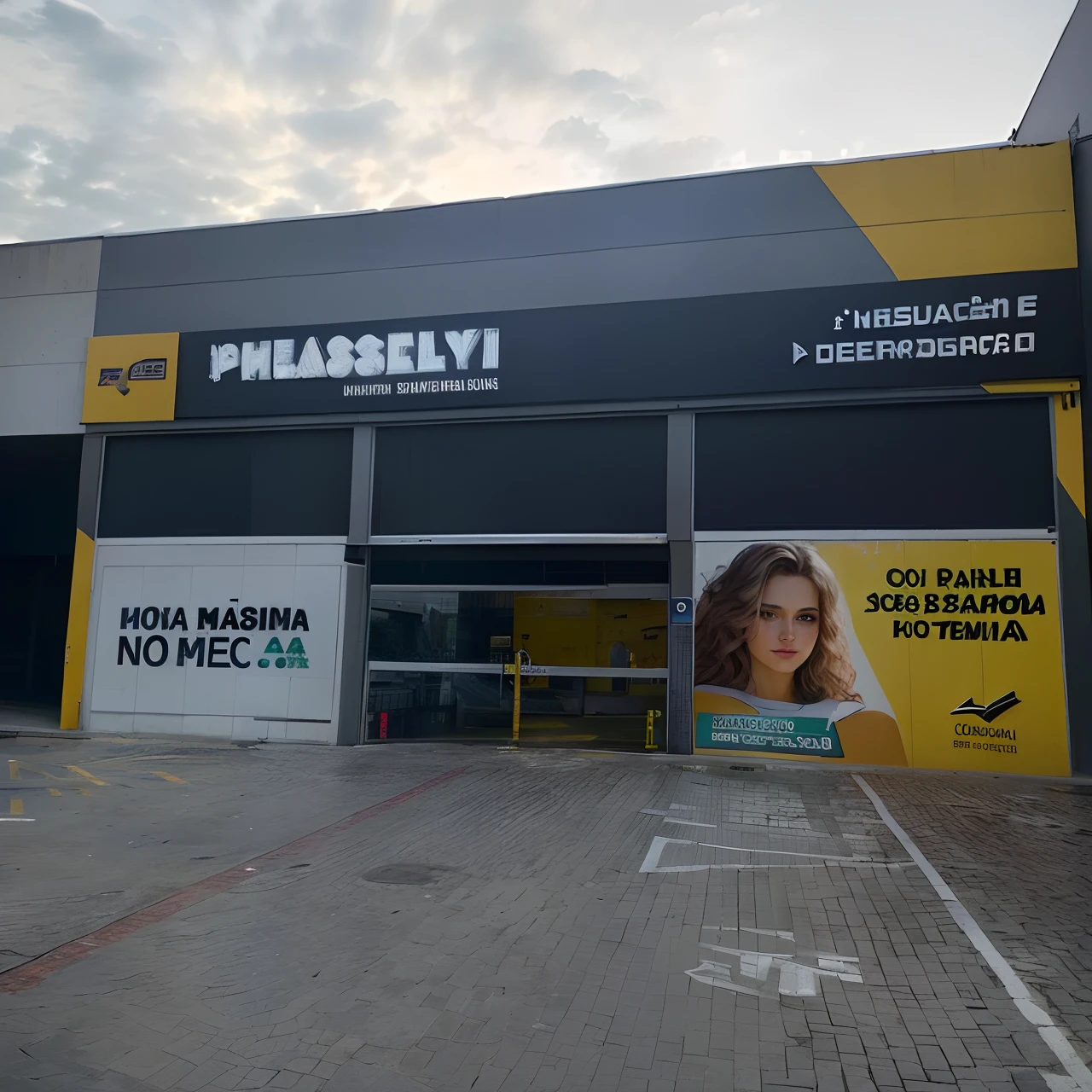There is a sign that says Uniasselvi in Spanish on the side of a building, foto para uma loja, imagem frontal, loja, Lojas, múseca illil, imagem central, por Julius como se, vale, Directed by: Daniel Lieske, foto oficial da loja, Malika Favre, pleasant face, Foto realista