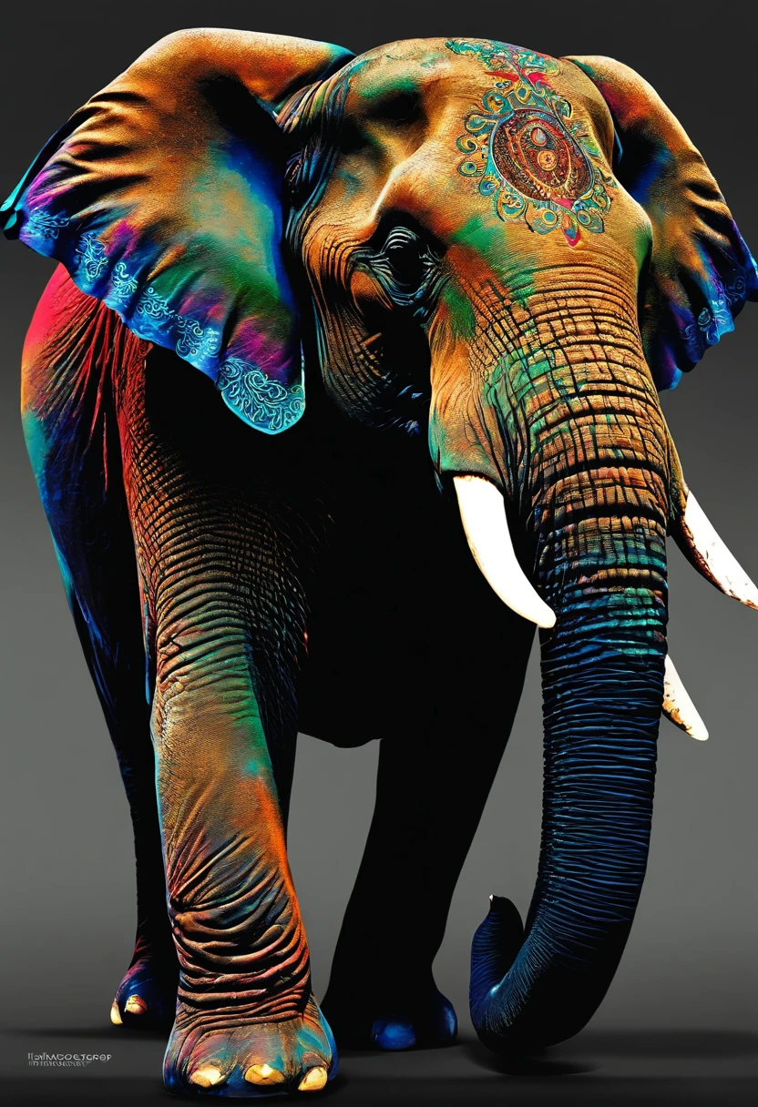 ABSTRACT ANIMAL ELEPHANT PORTRAIT WITH DOUBLE COLORFULL DOUBLE EXPOSURE PAINT WITH HIGH QUALITY
