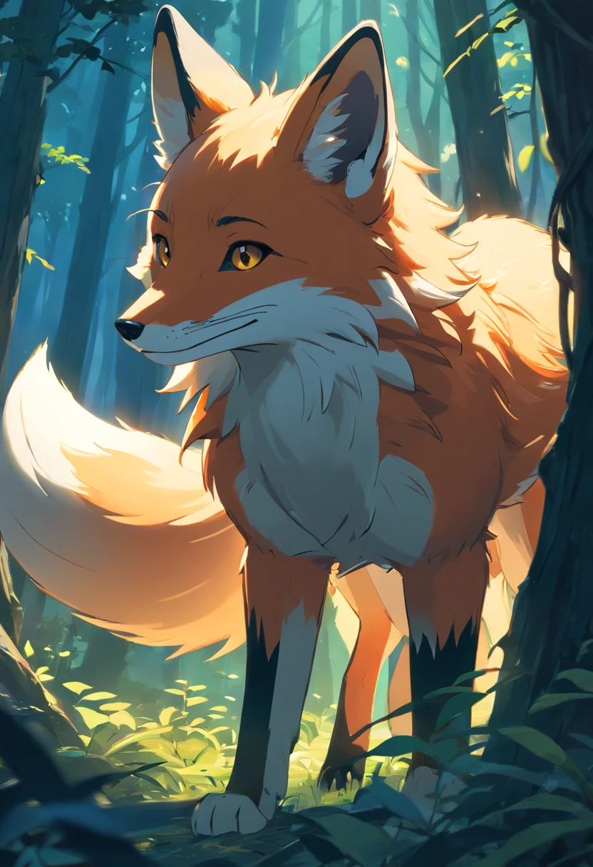 Close up of a anthropomorphic Fox standing in a dark forest, the Fox has 9 tails, concept art of a dark forest, Dark fantasy forest, dark fantasy artwork, an ominous fantasy illustration, dark fantasy style art, dark fantasy concept art, Dark fantasy background, dnd in a dark forest, Epic fantasy digital art style, dark fantasy environment, The Forbidden Forest, Dark fantasy landscape, 8K fantasy art