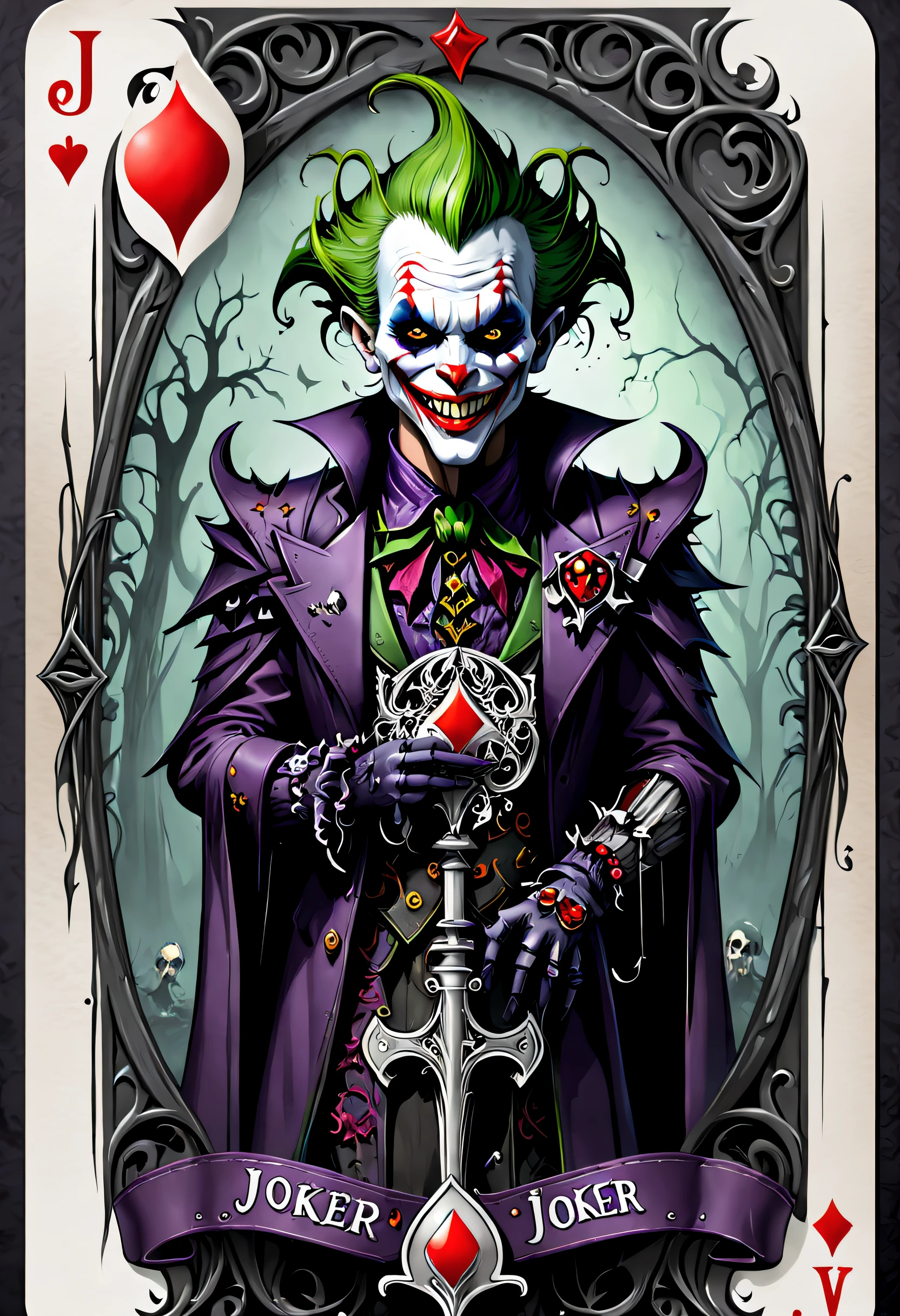 ( Playing card design_1.5)，Joker logo，Create a nuanced gothic necromancer style