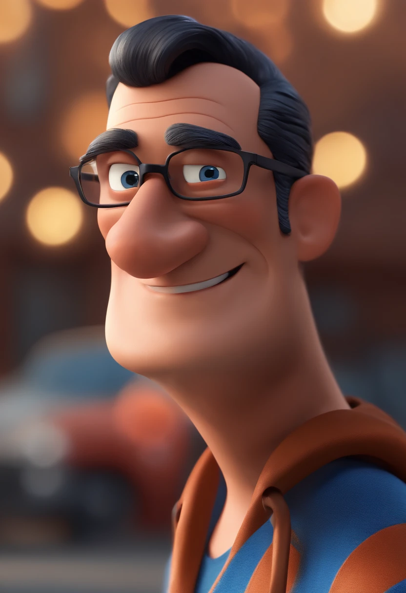 Cartoon character of a man with black glasses and a blue shirt, animation character, Caractere estilizado, animation style rendering, 3D estilizado, Arnold Maya render, 3 d render stylized, toon render keyshot, Personagem 3D, Personagem 3D, 3d rendering stylized, 3 d character render, personagem de desenho animado, Personagem de close up, Pose de personagem,  (Estilo Pixar) (master part:1.2) (Bokeh) (best quality) (pele detalhada) (textura detalhada) (8k) (argila) (Cinematic lighting) (foco nítido