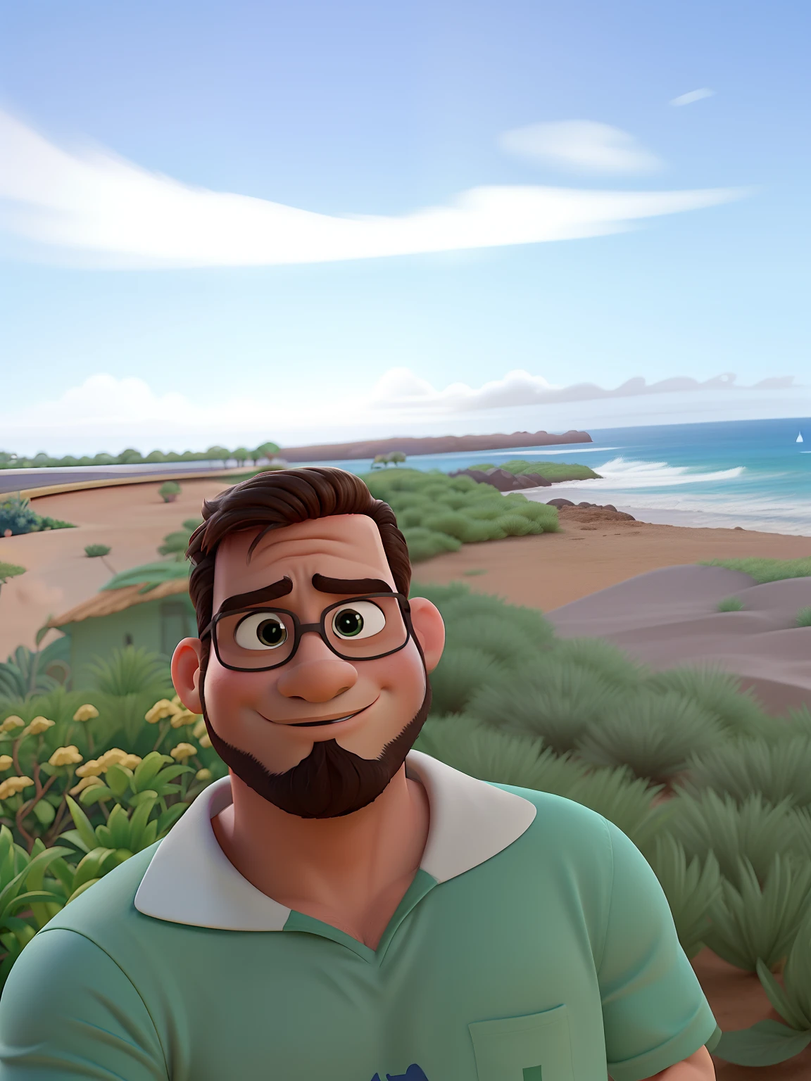 Poster no estilo Disney pixar, alta qualidade, melhor qualidade, homem sexy branco, 30 anos cabelo grisalho barba preta, musculoso, com fundo em um restaurante a luz de velas