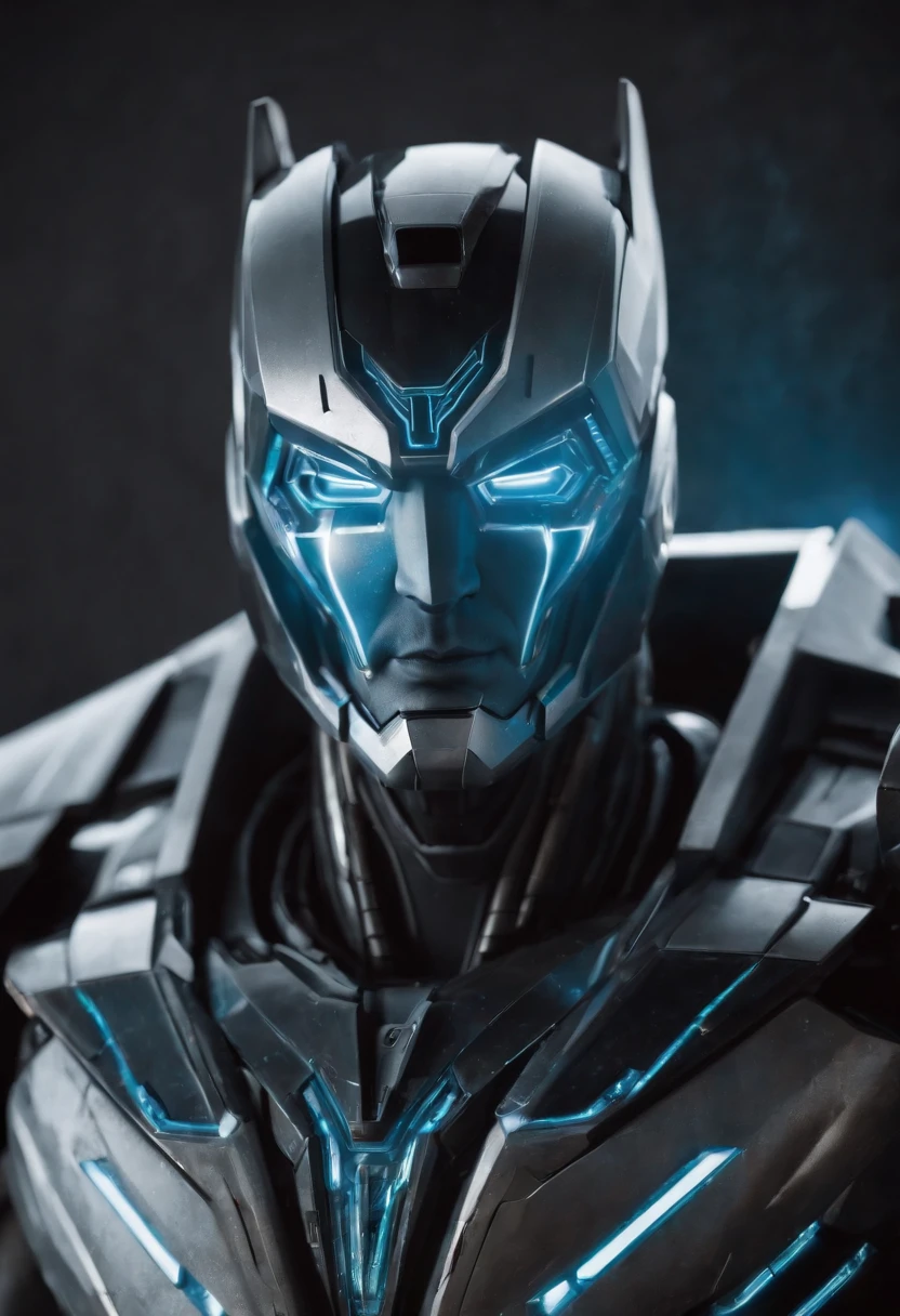 Tron Combined with Megatron transformer, tron legacy, battle pose, crystal clear image, intricate details, close up, battle scars, black and amber themed, simulation world, 50ft tall