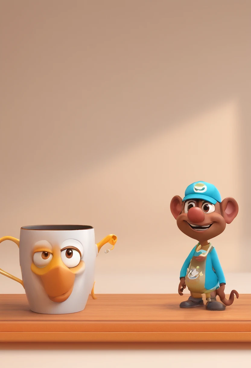 Criar um cartaz da Pixar, de um senhor de 81 anos, pele branca, cabelo loiro Crespo e bem curtinho, ele tem bigode loiro e olhos azuis bem vibrantes, and has frown lines between the eyes and forehead. They love to have afternoon coffee in their white ceramic mugs, and eat homemade bread and homemade cake, em suas cadeiras que fica junto de uma mesinha na varanda de sua casa.