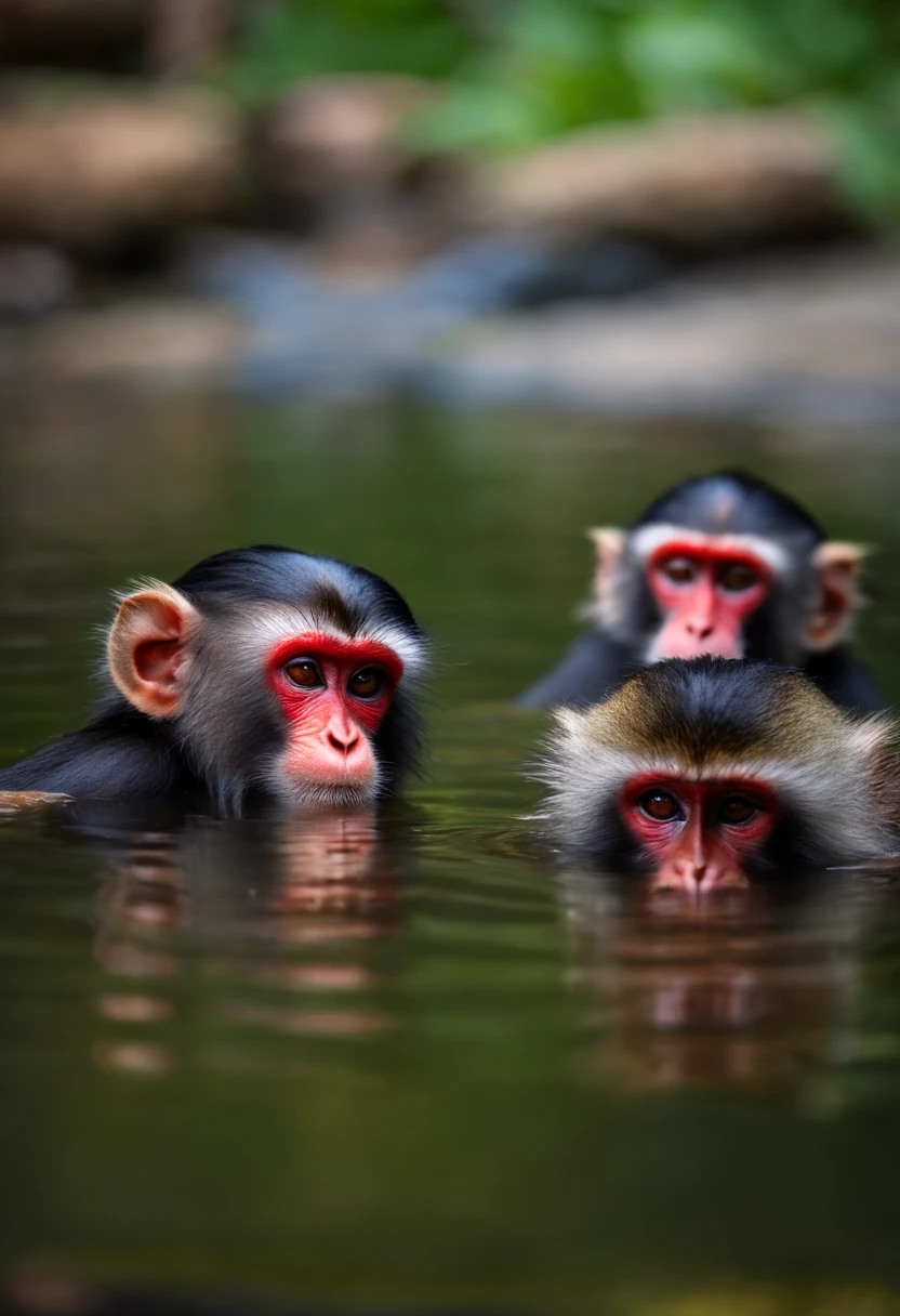 Monkeys soaking in hot springs
