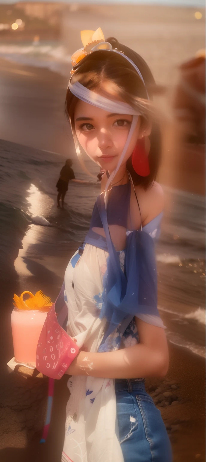There's a woman on the beach with a camera, no mar, standing at the beach, na praia, Standing under the sea, no mar, posando em uma praia com o oceano, no oceano, standing near the beach, ao lado do oceano, on the ocean water, foto de praia, standing next to water, na praia