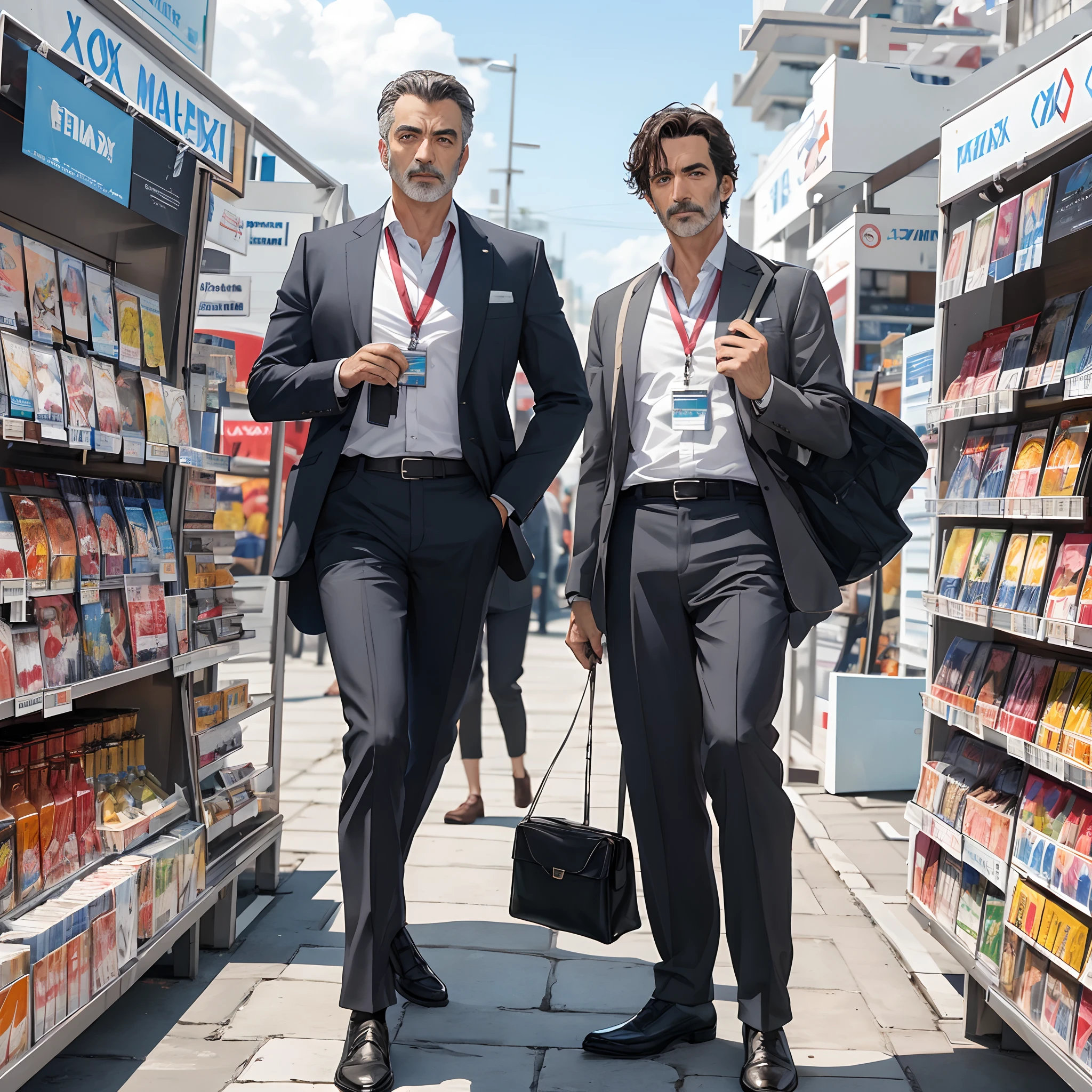Middle-aged character based on Hélio Torres from Remax Expo, com um. Plano de fundo da cidade de lisboa